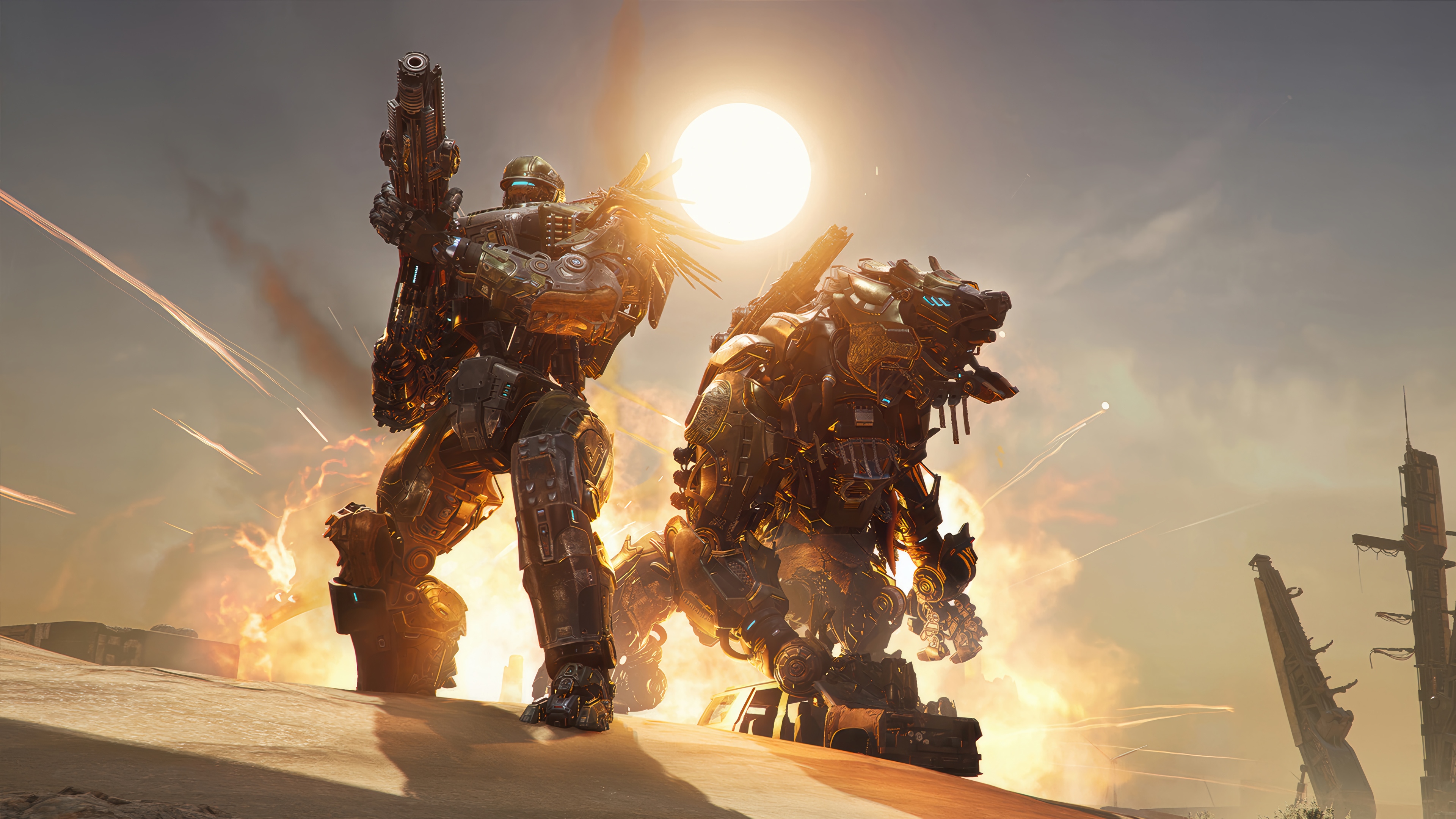 Steel Hunters Robots in a Desert Landscape HD Wallpaper