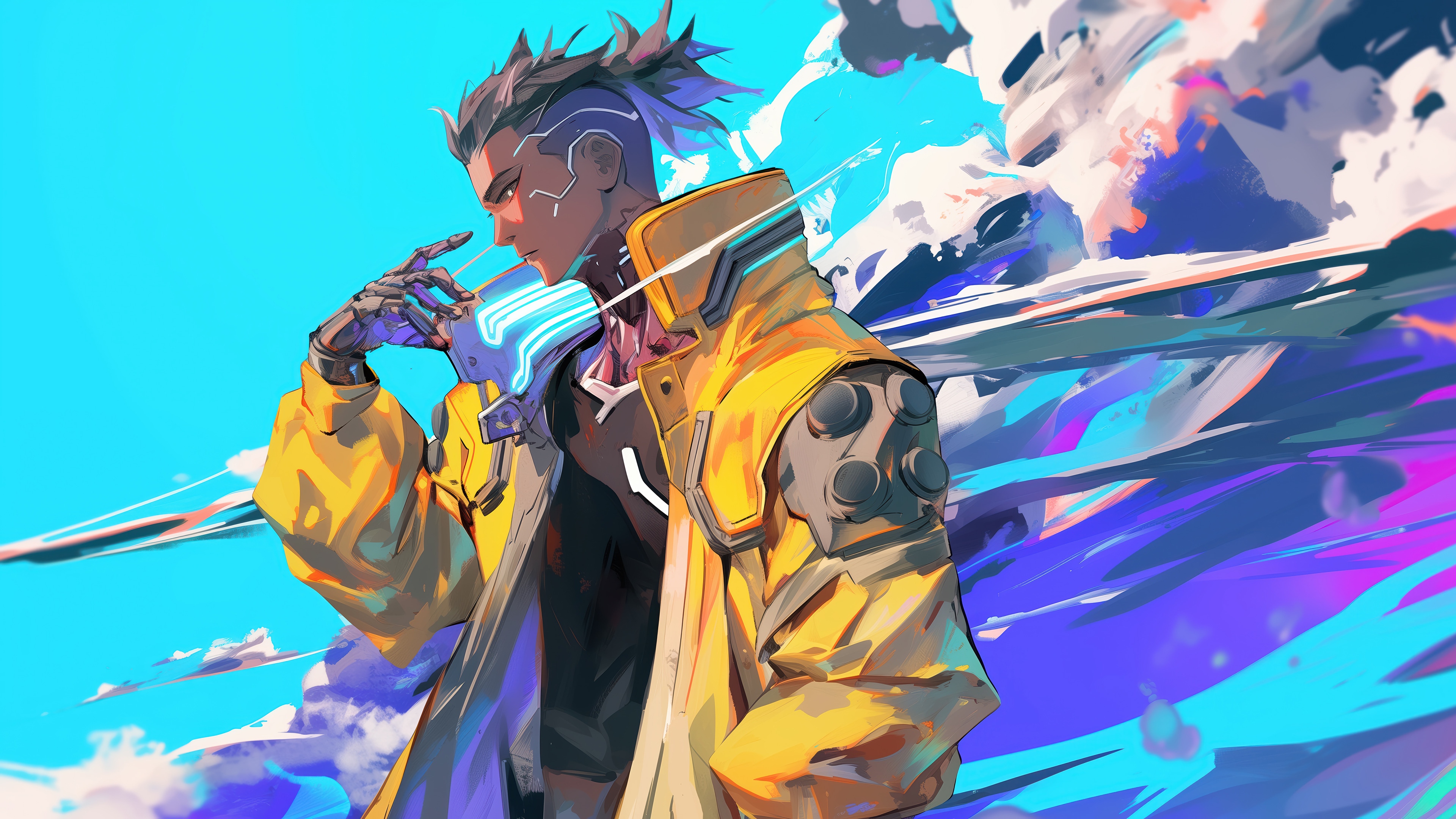 Cyberpunk Guy in Yellow Jacket 4K HD Wallpaper