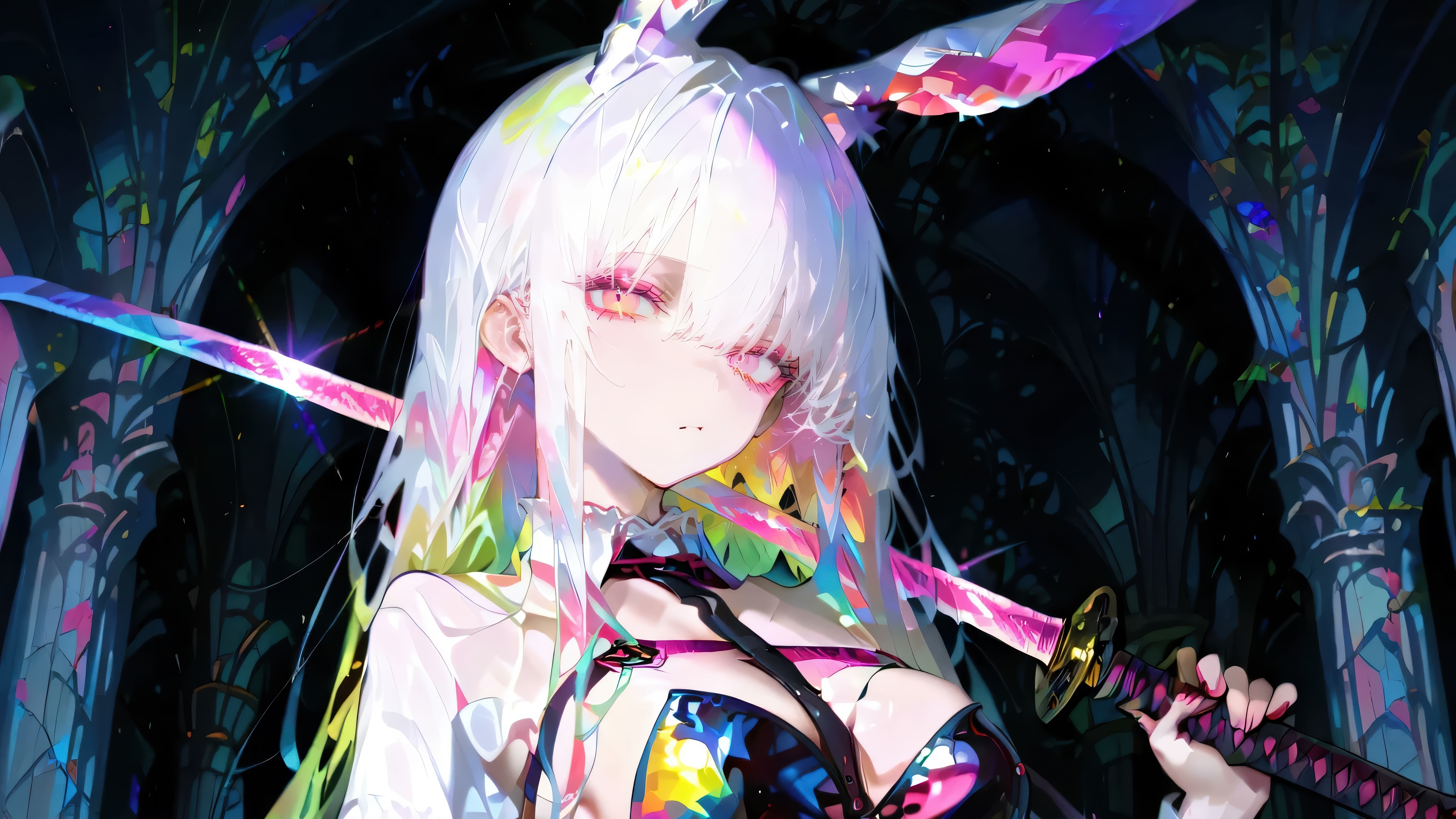 Anime Girl with Bunny Ears and Katana HD Wallpaper