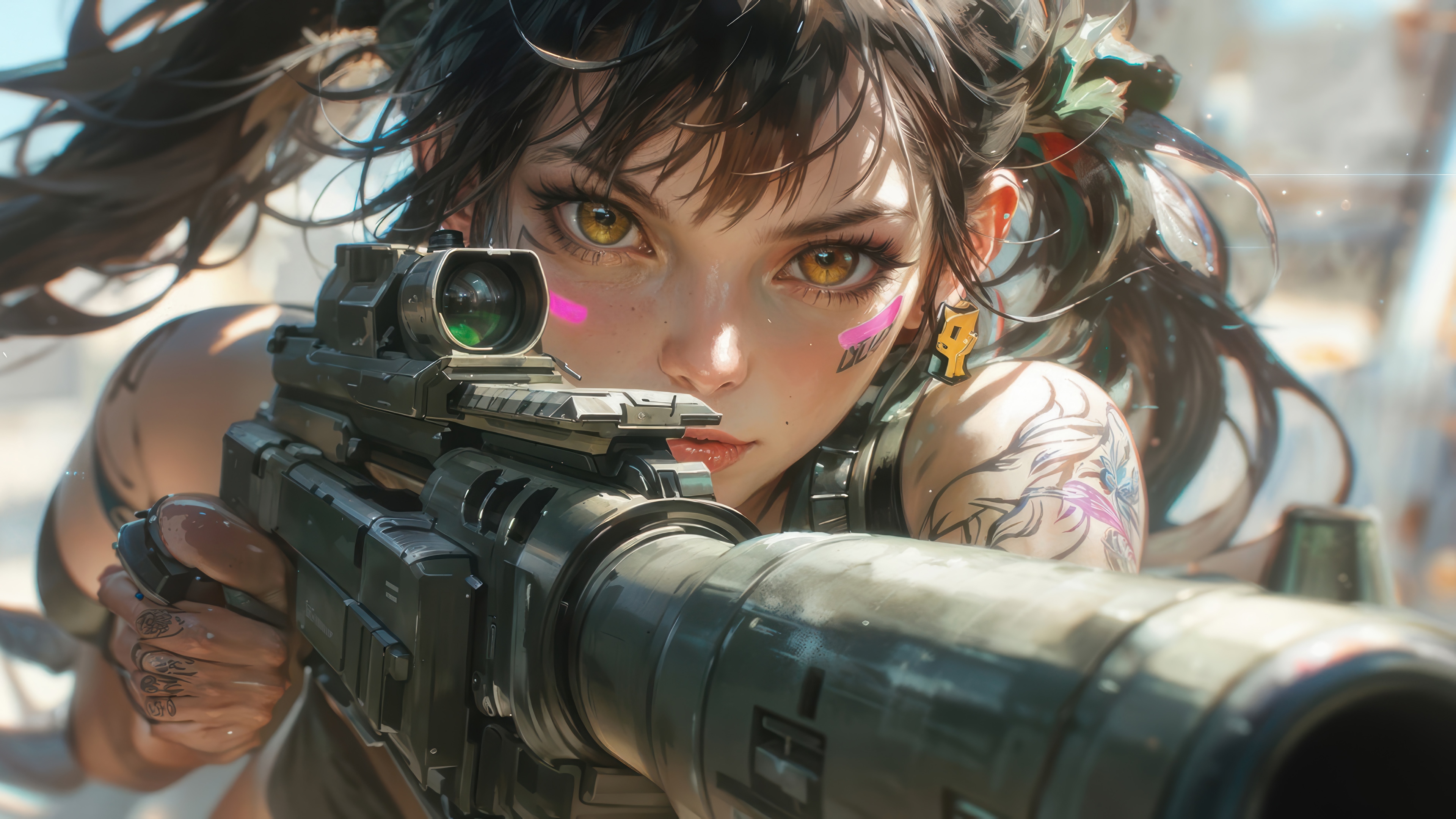 Anime Girl with Sniper Rifle 4K HD Wallpaper