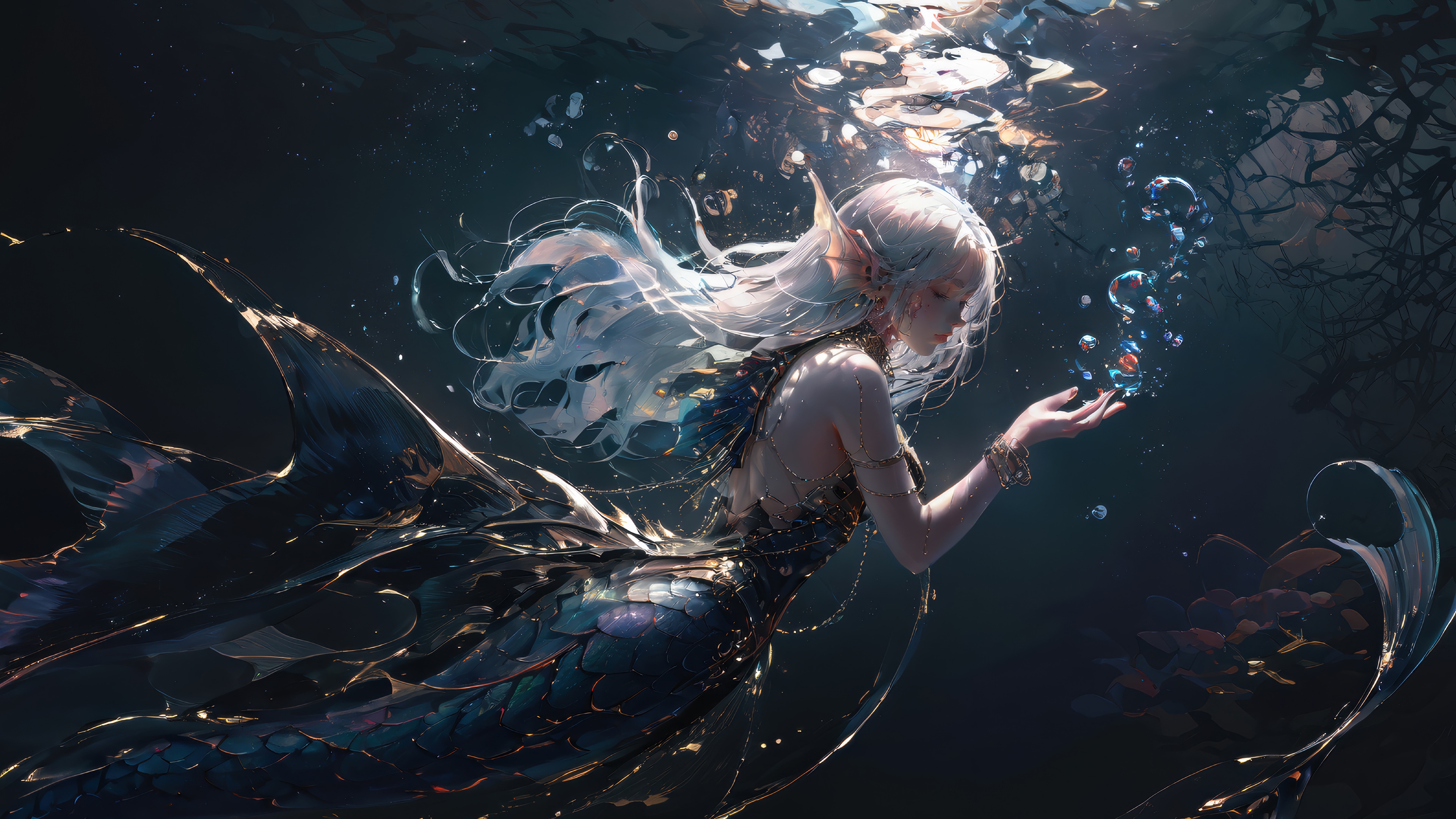 Fantasy Mermaid Underwater 4K HD Wallpaper