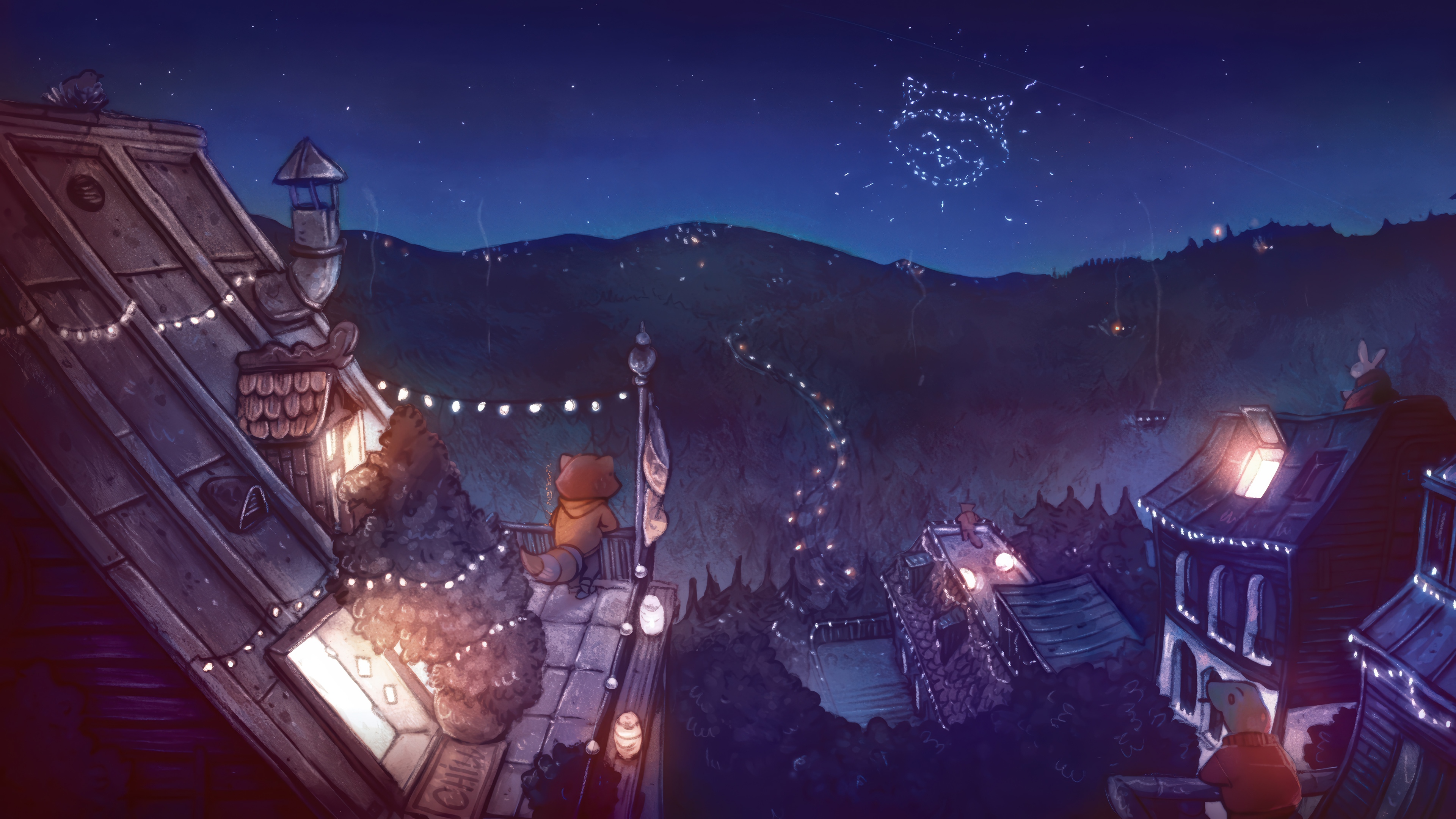 Night Chill Hop Raccoon Digital Art 4K HD Wallpaper
