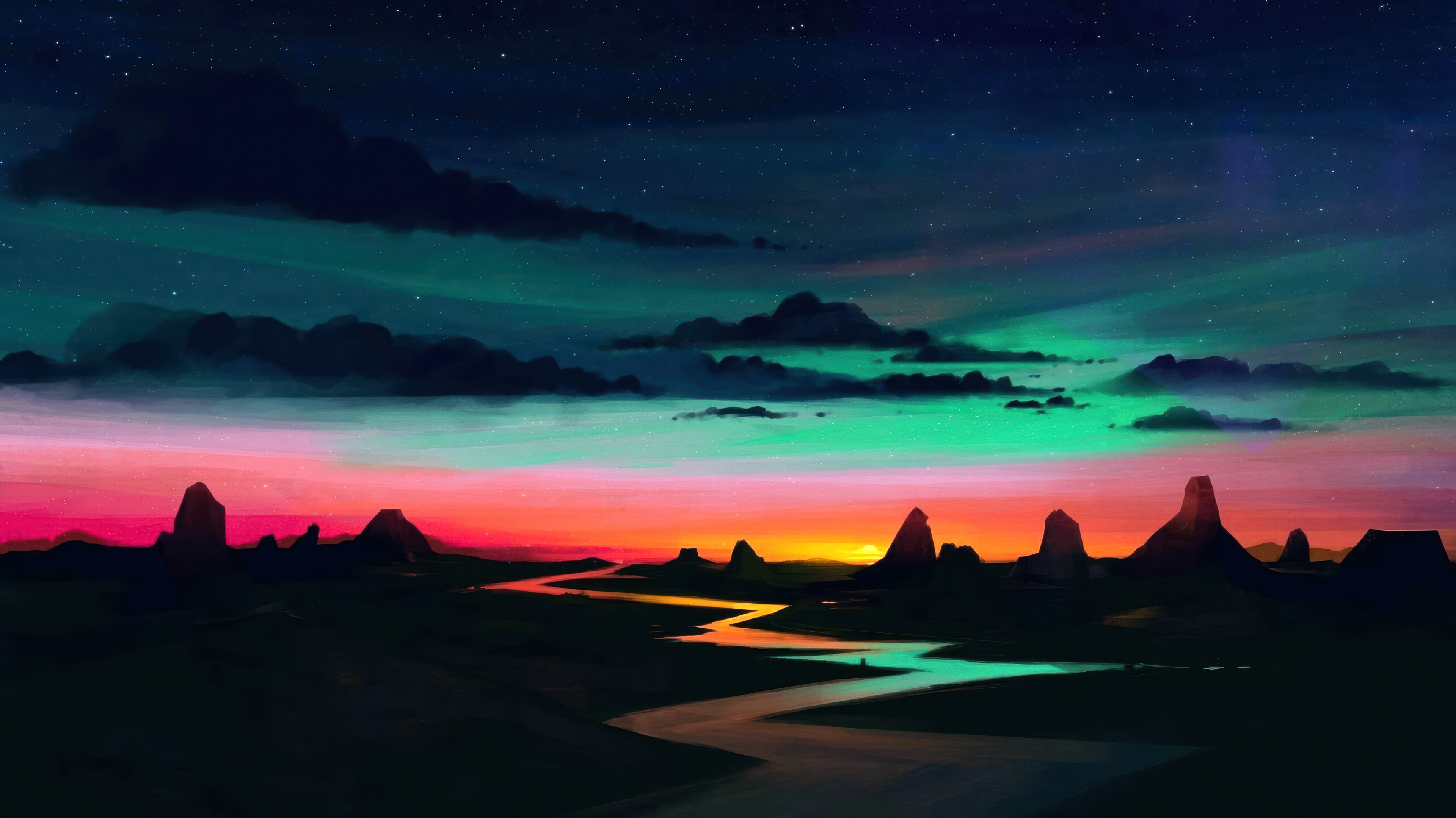 Digital Art of a Sunset River Scenery 4K HD Wallpaper