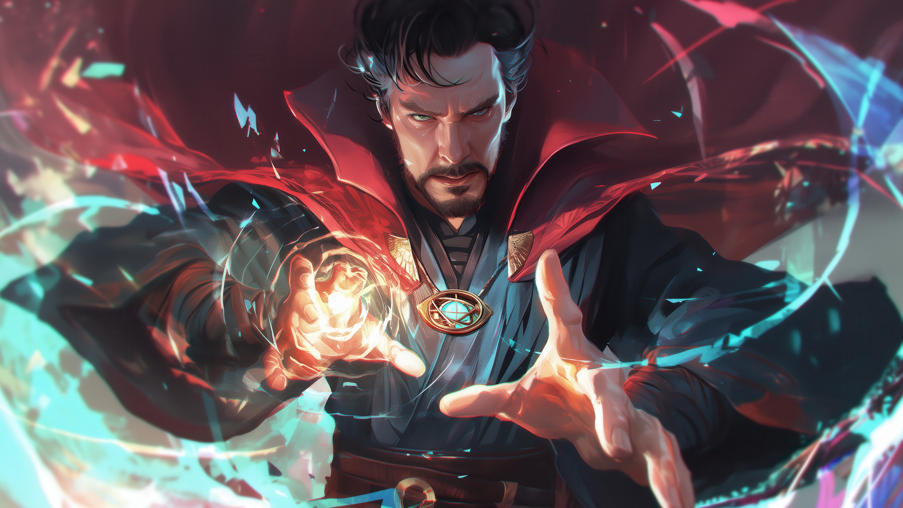 Doctor Strange casting magic with the Eye of Agamotto 4K HD Wallpaper