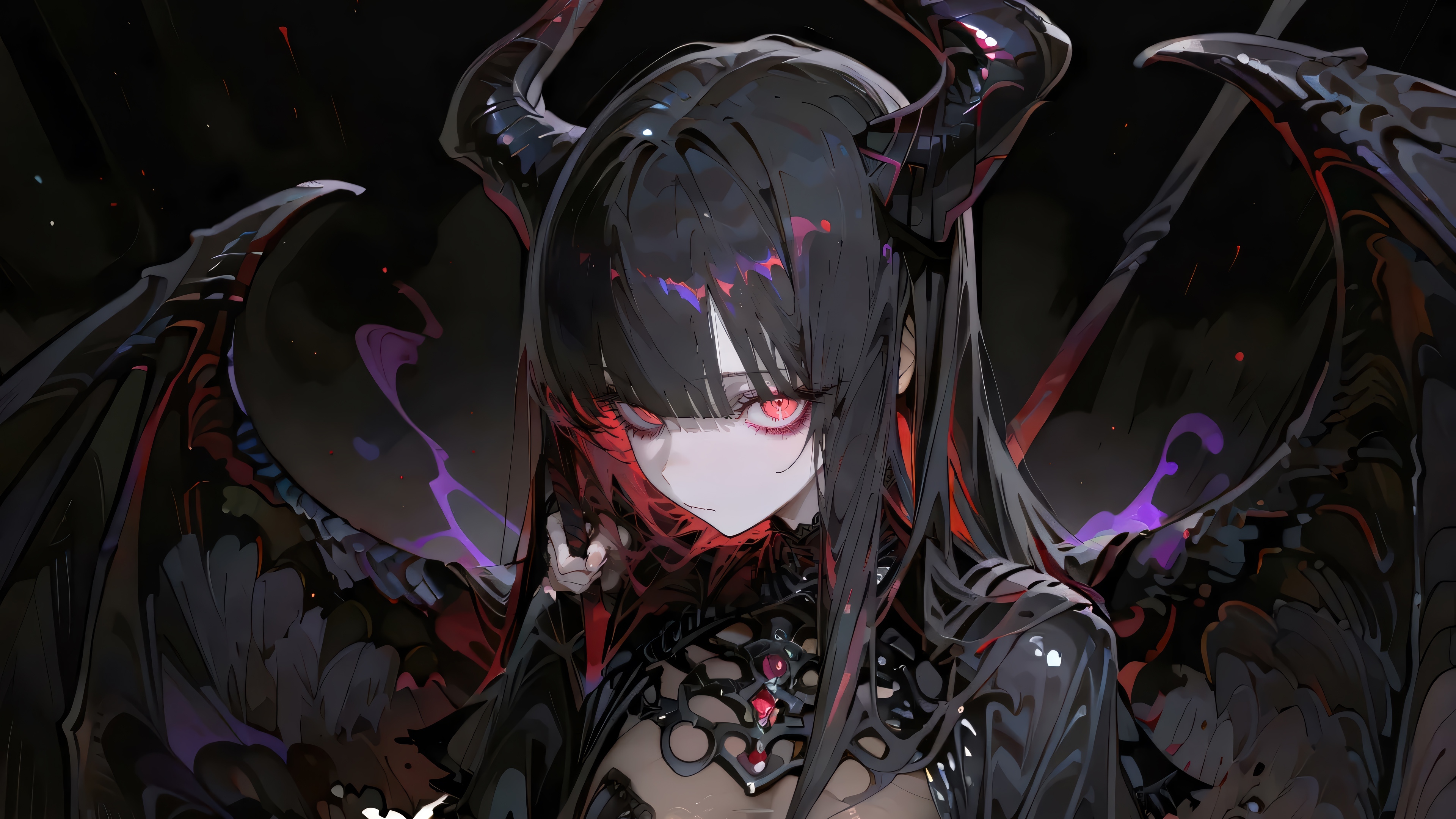 Anime Devil Girl with Horns and Wings 4K HD Wallpaper