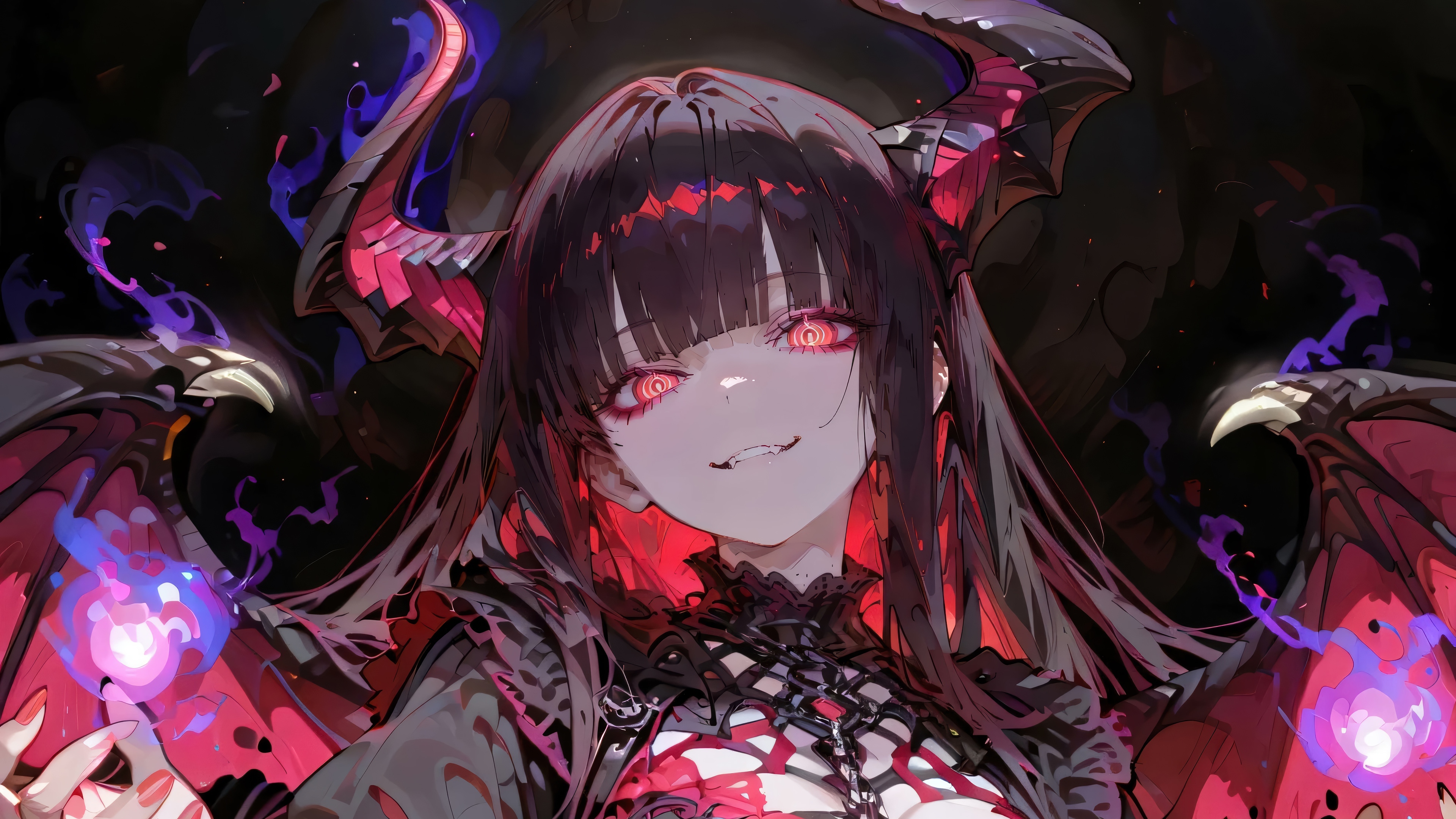 Anime Girl with Horns and Dragon Wings HD Wallpaper