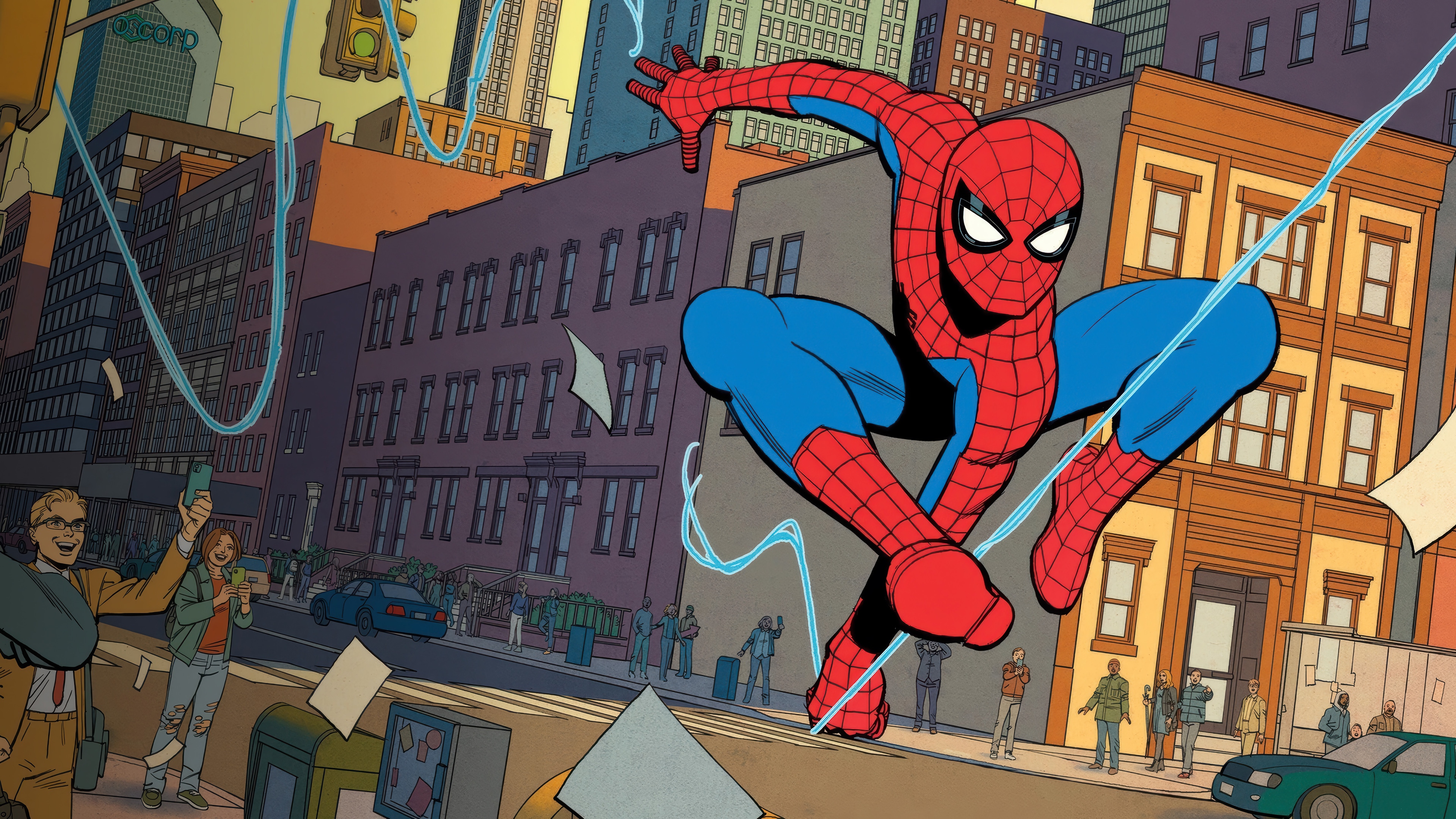 Spider-Man Swinging Through the City HD Wallpaper