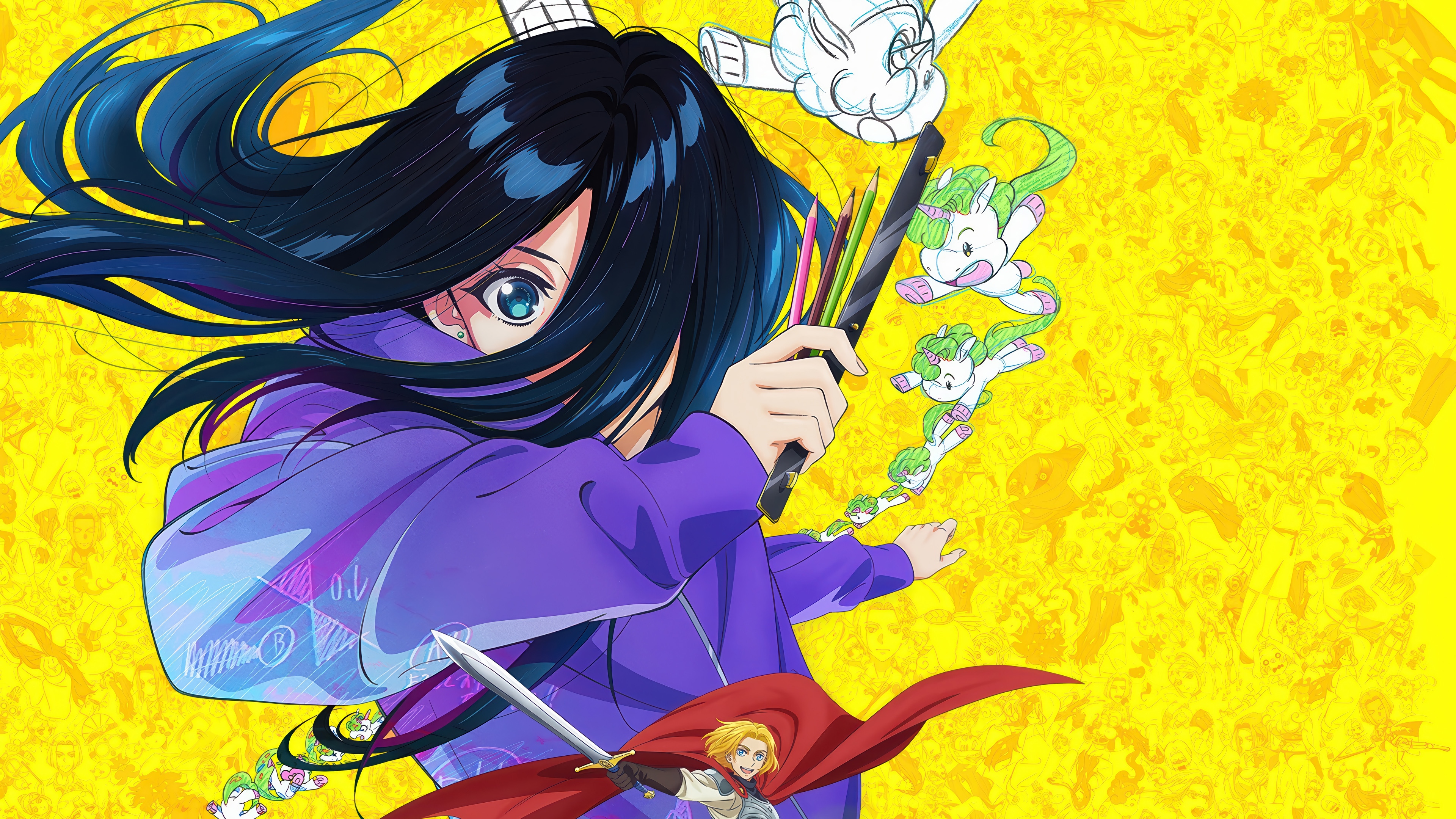 Anime Art of Natsuko Hirose with Unicorns and Knight HD Wallpaper