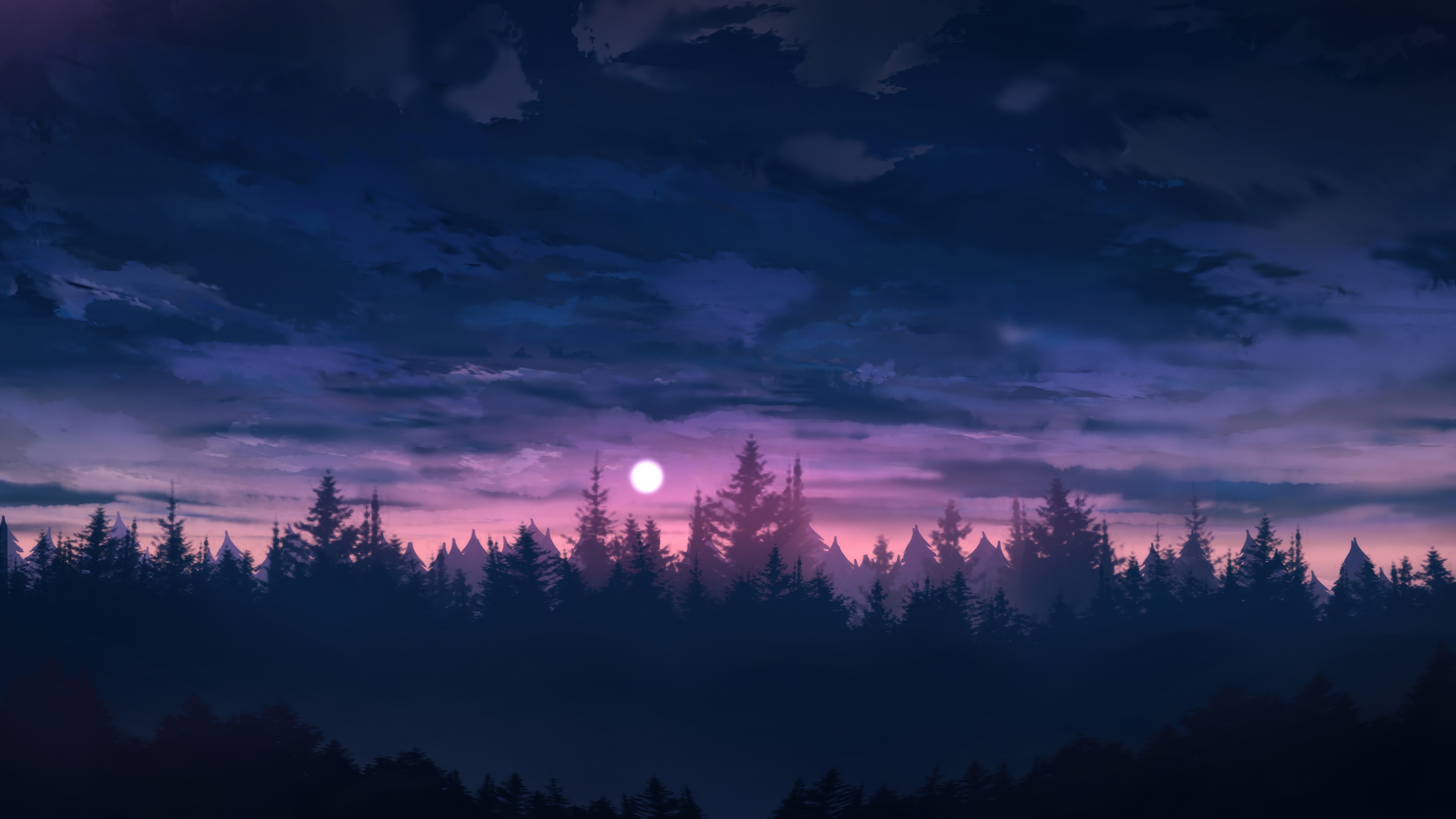 Forest Scenery at Sunset with Clouds 4K HD Wallpaper