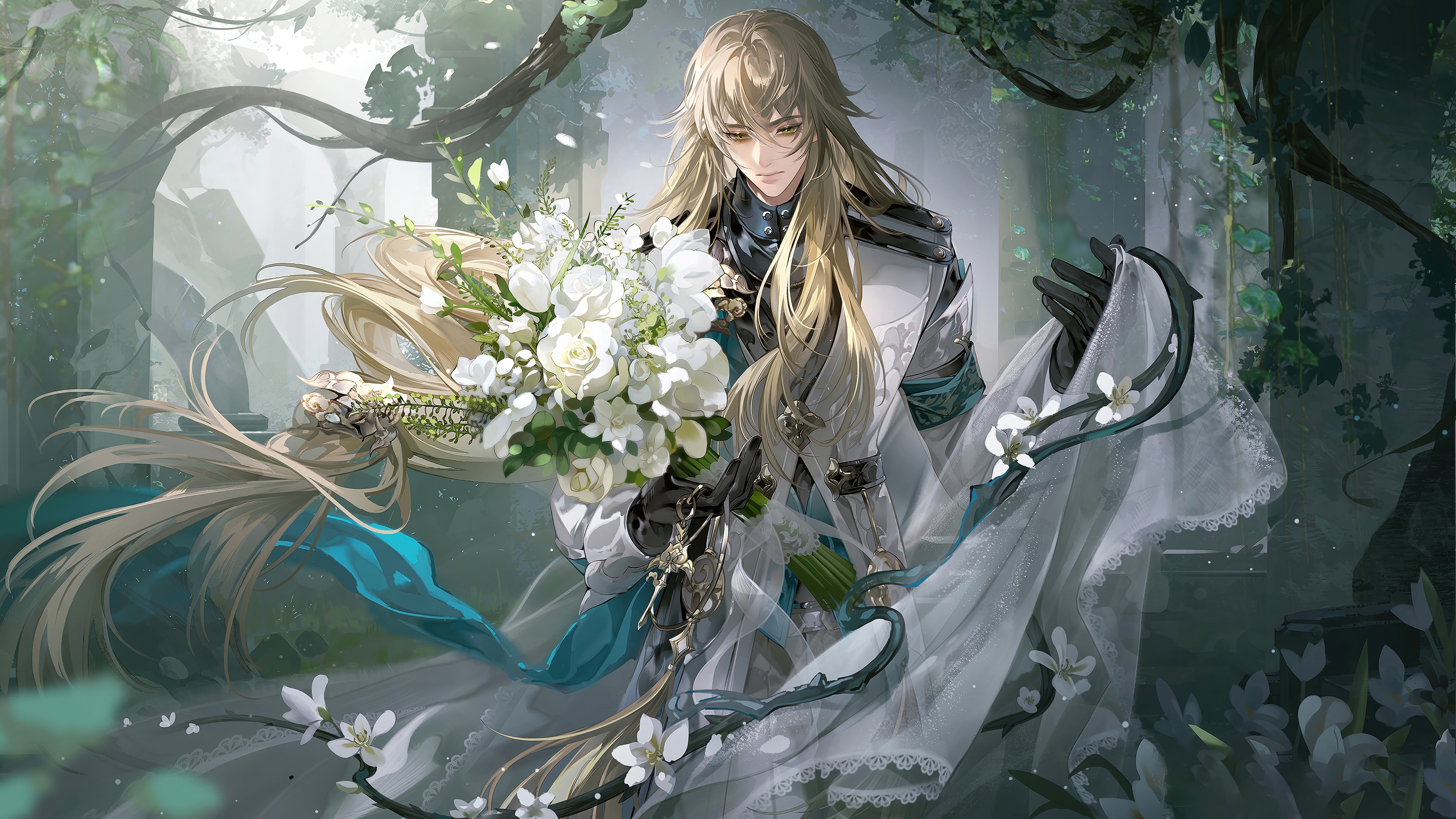 Luocha from Honkai: Star Rail holding a bouquet HD Wallpaper