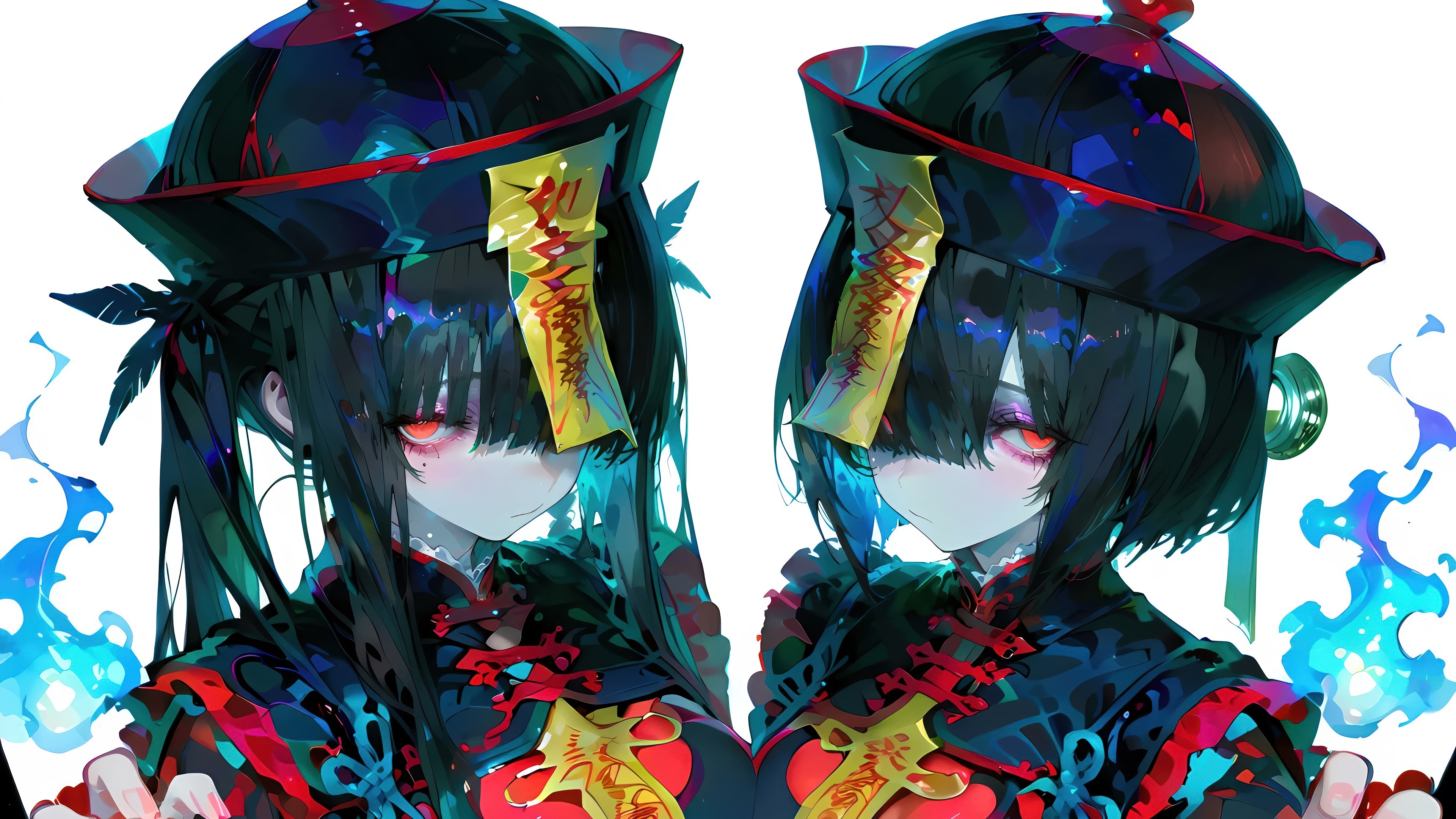 Two Anime Jiangshi Girls in Traditional Chinese Attire 4K HD Wallpaper