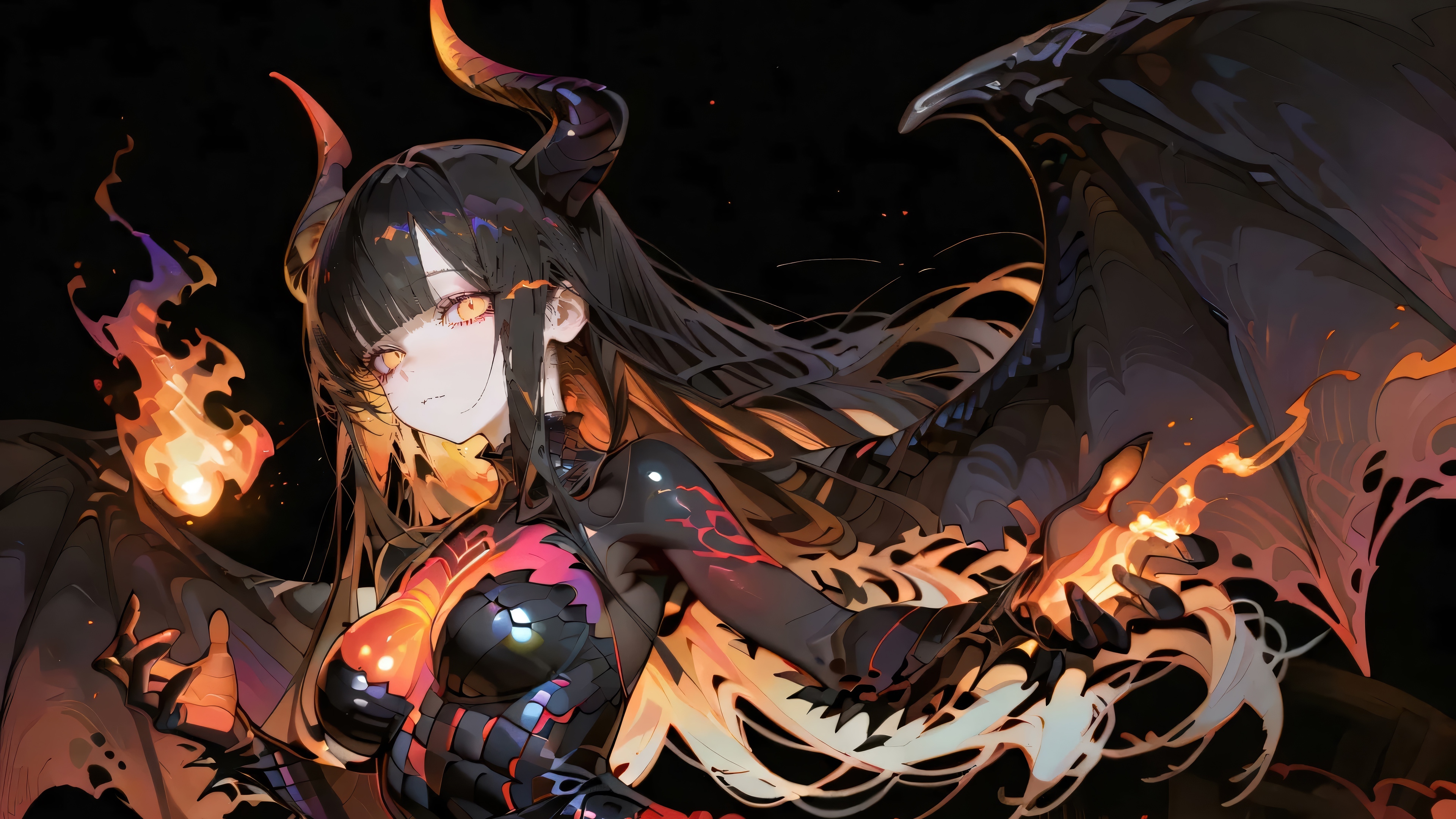Anime Dragon Girl with Horns and Wings 4K HD Wallpaper