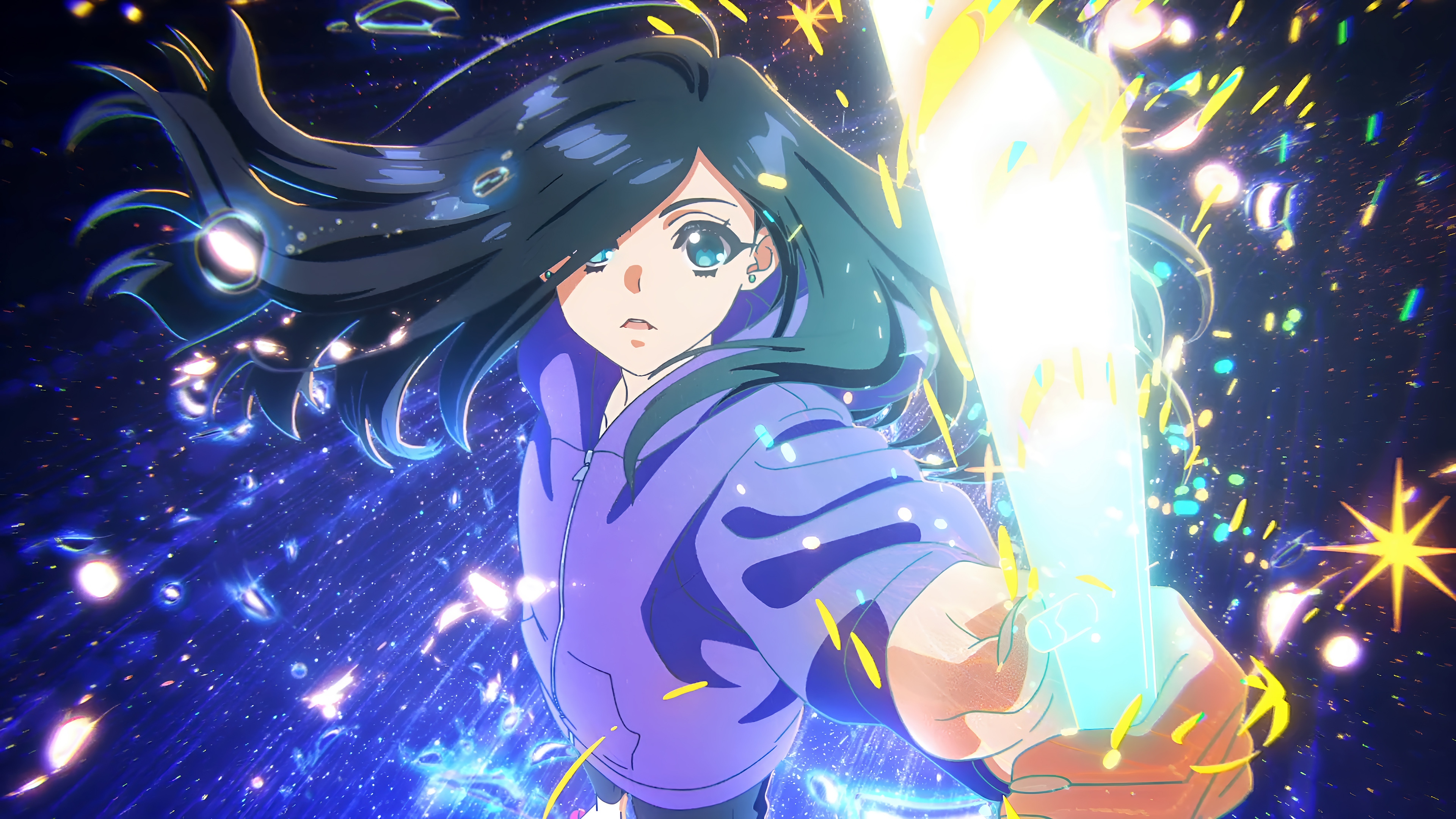 Natsuko Hirose with a glowing sword in space HD Wallpaper