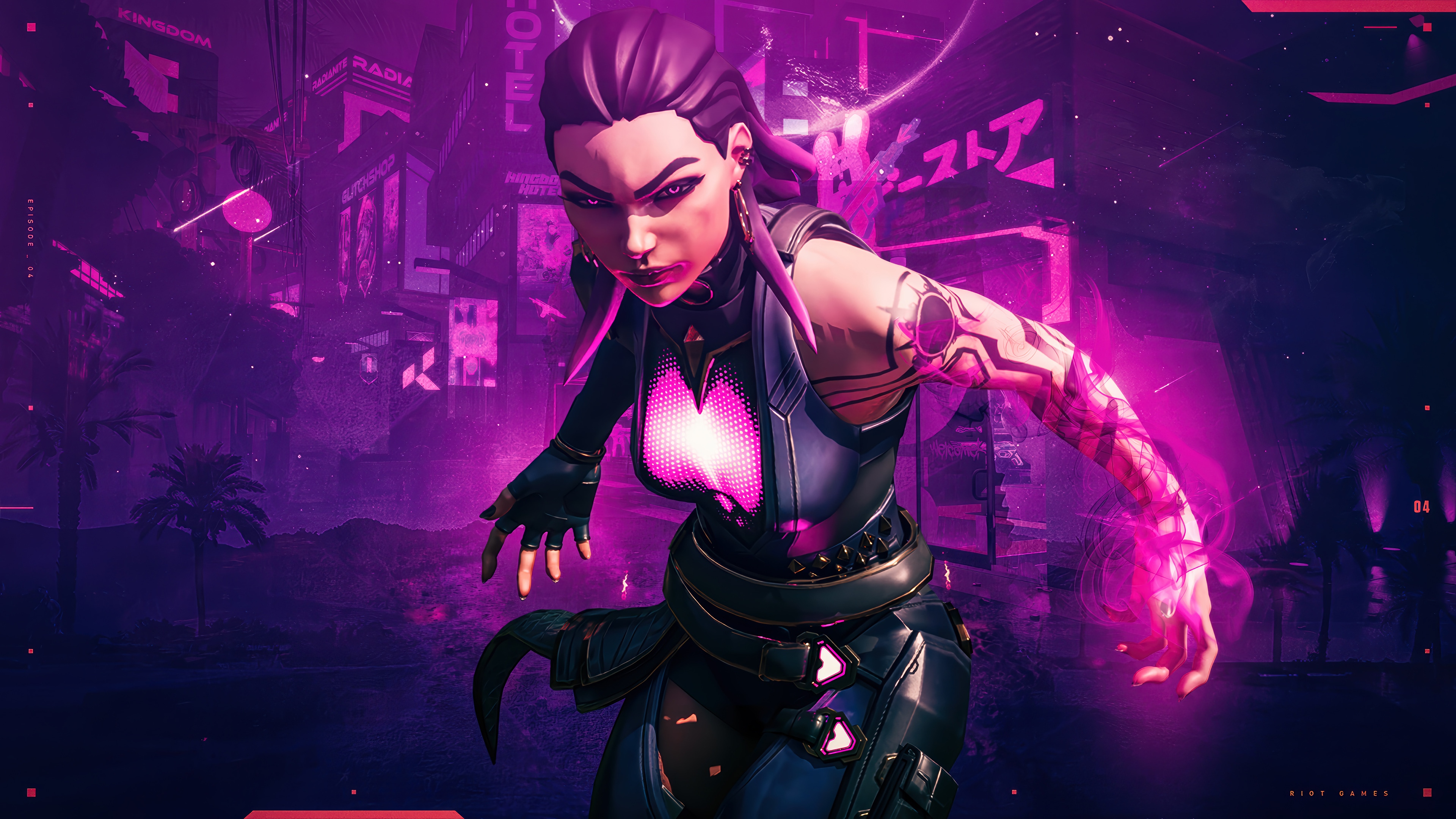 Reyna from Valorant in a neon city HD Wallpaper