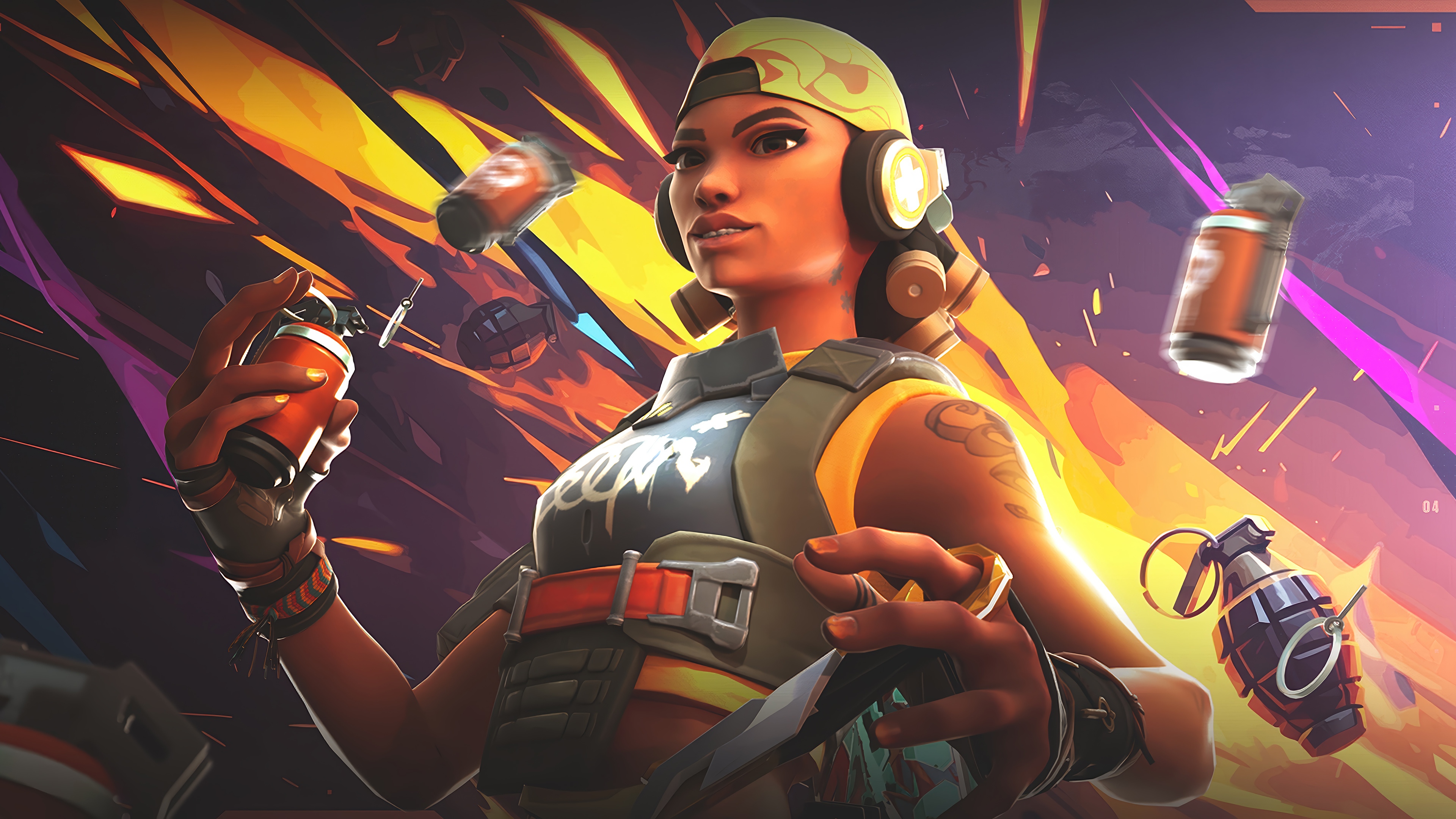 Raze from Valorant holding grenades HD Wallpaper