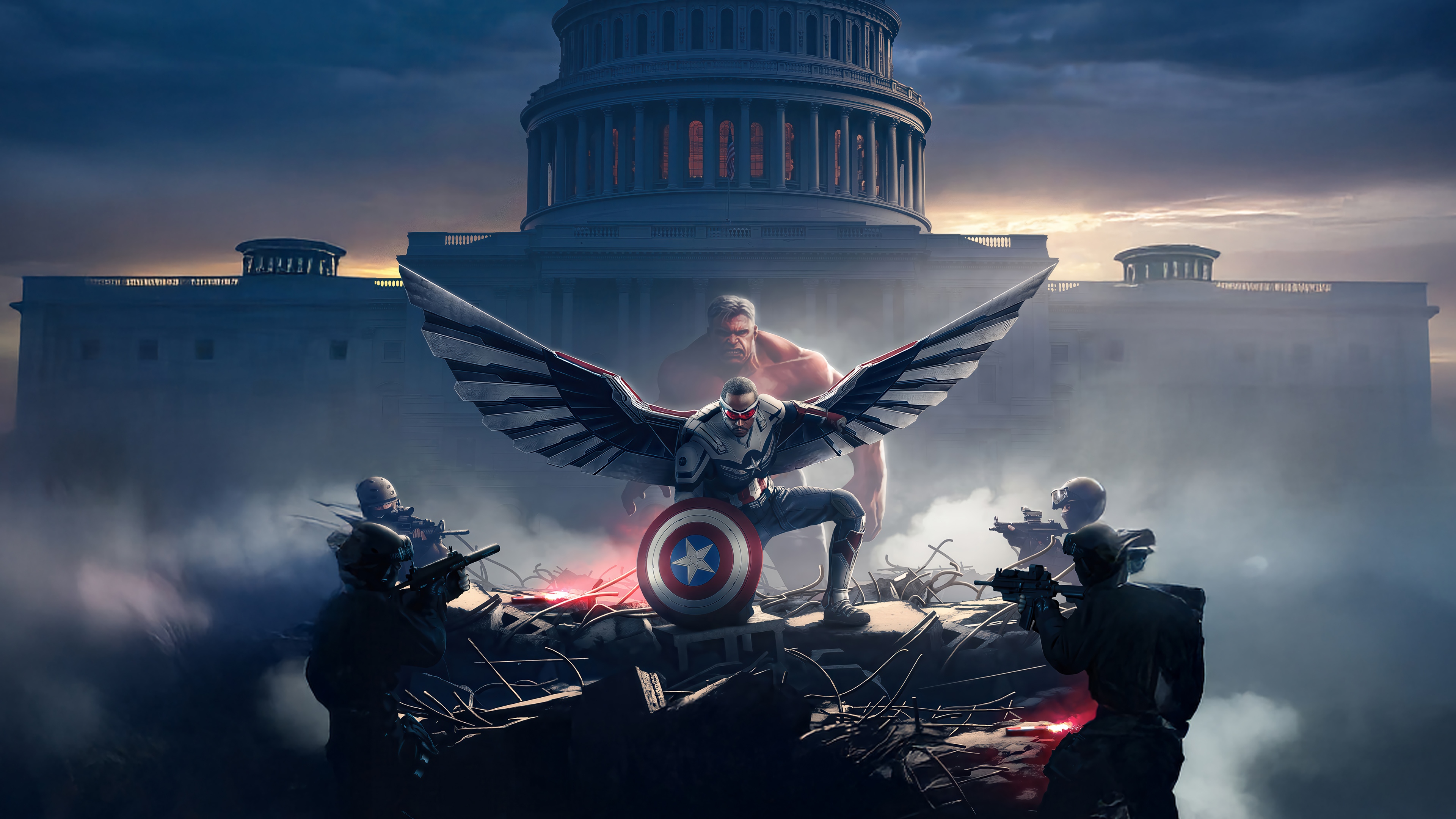 Sam Wilson as Captain America and Red Hulk in front of Capitol Building HD Wallpaper