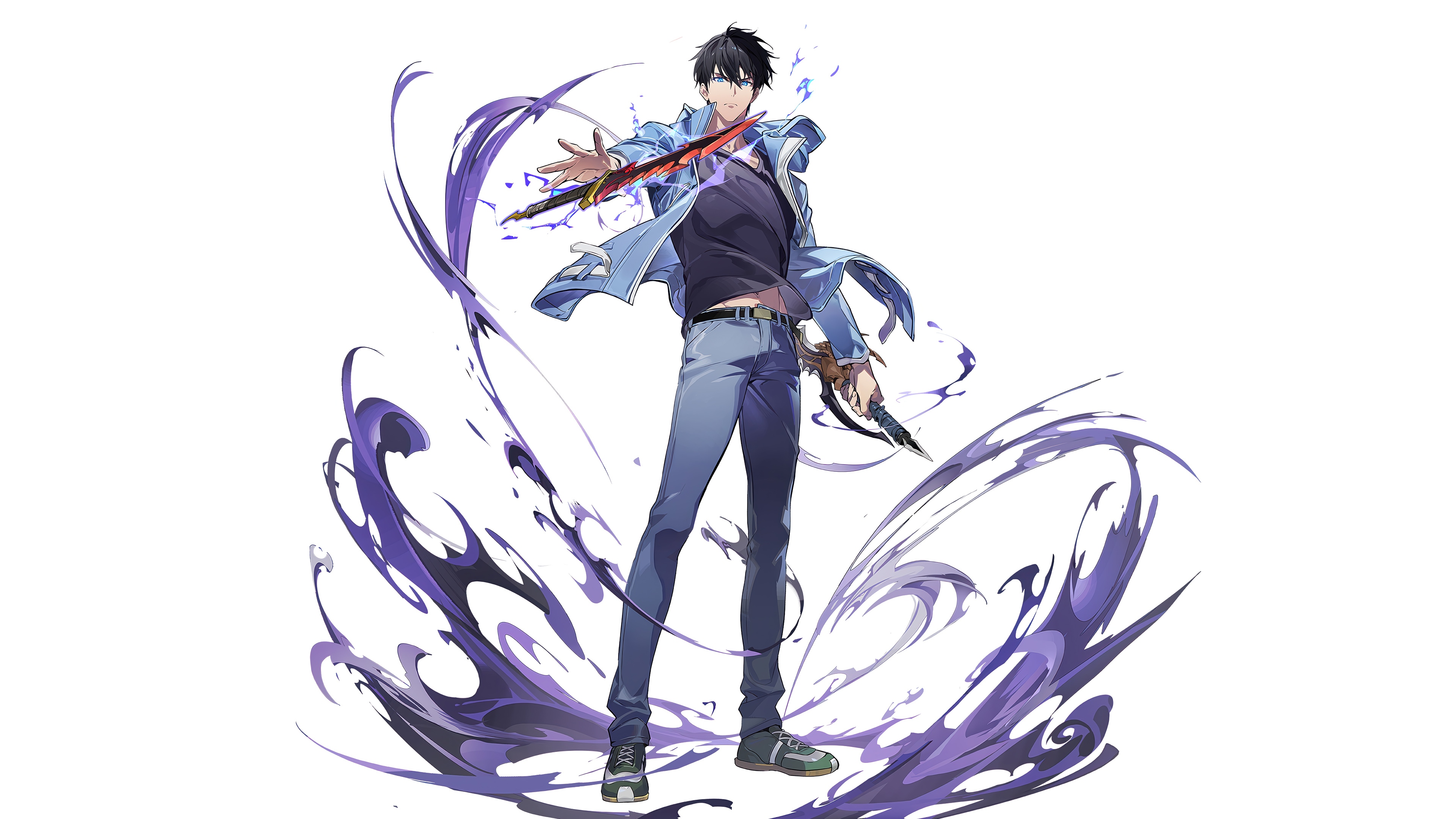 Sung Jin-Woo with Daggers and Purple Energy 4K HD Wallpaper