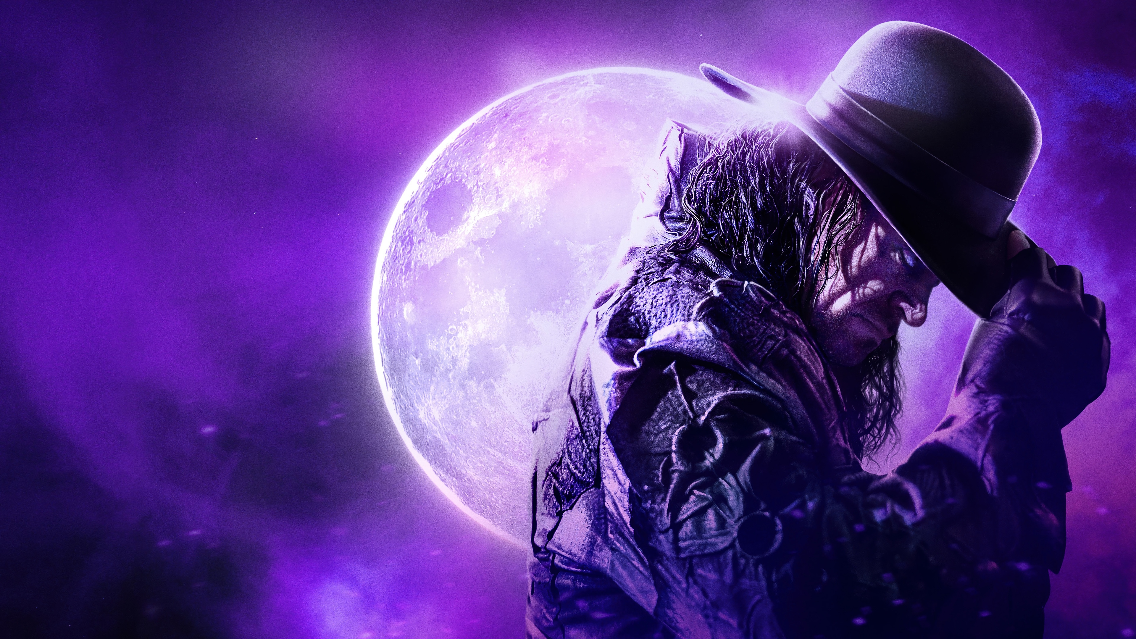 The Undertaker in front of a large moon HD Wallpaper