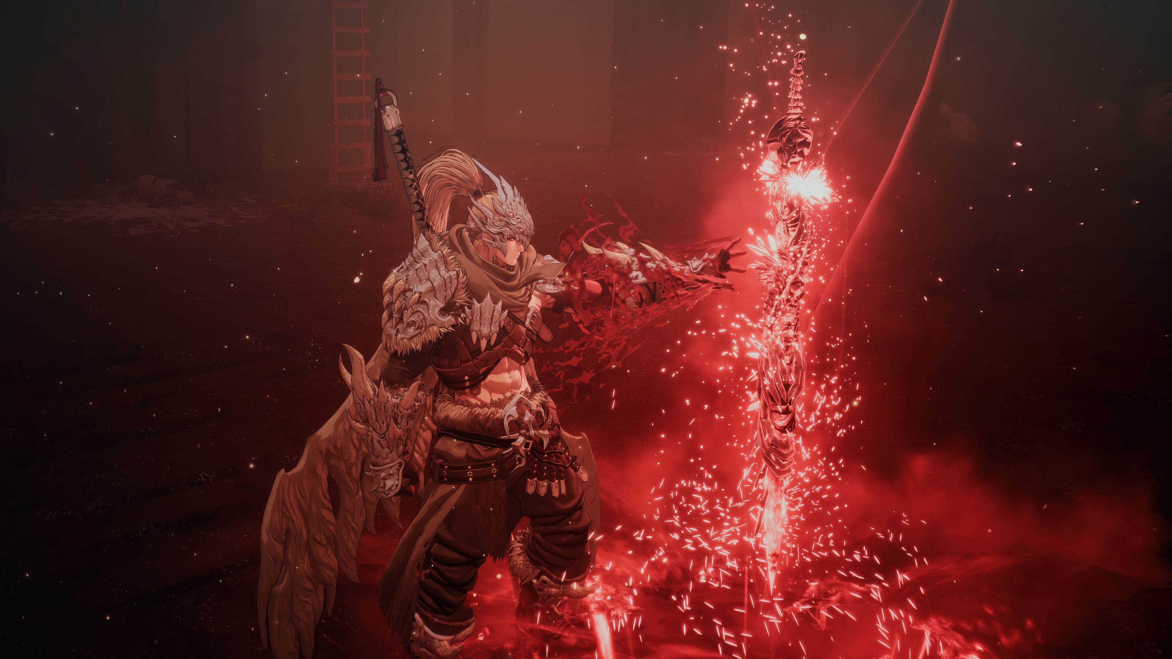 The First Berserker: Khazan character with red energy sword HD Wallpaper