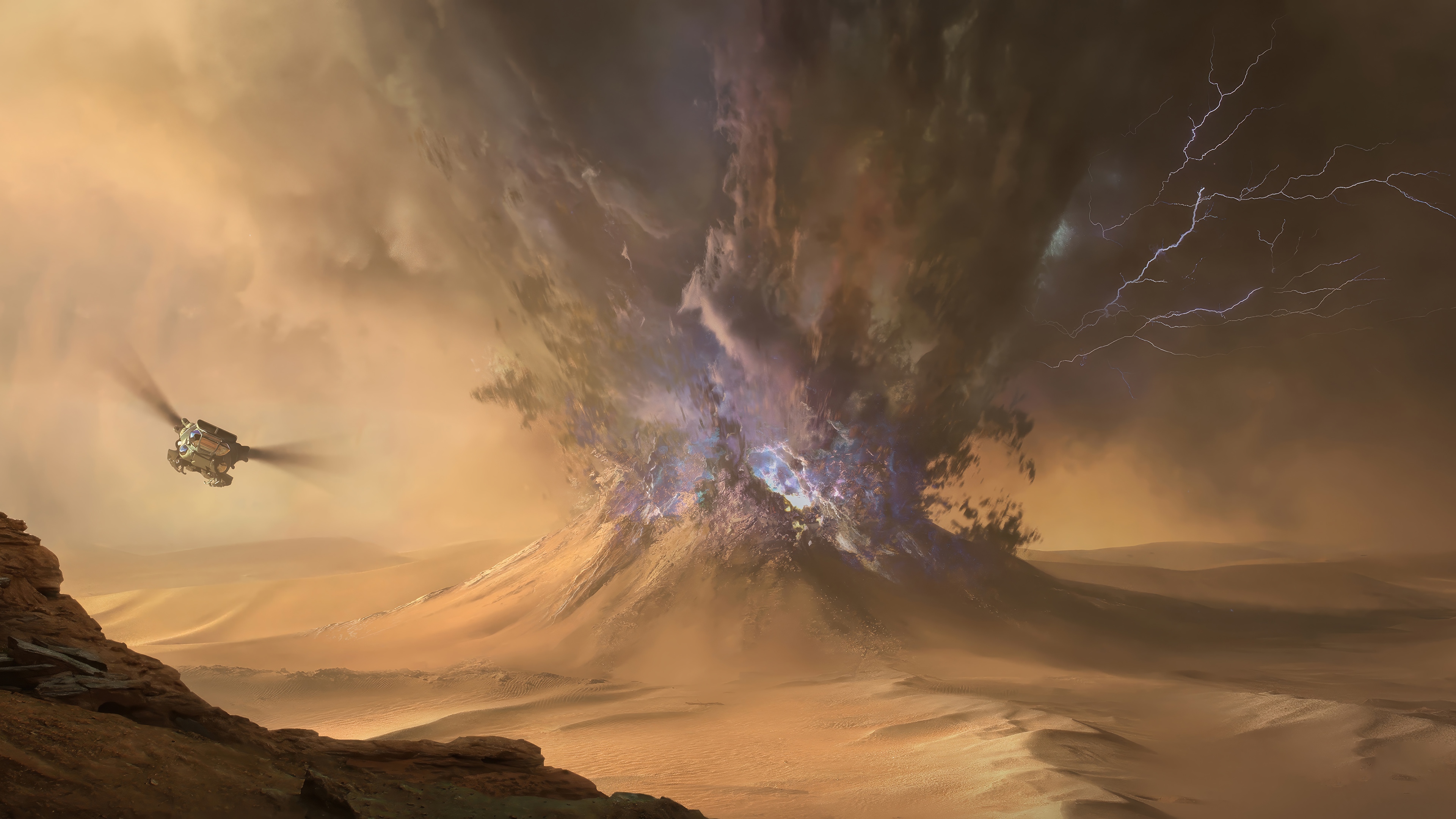 Dune: Awakening Ornithopter in a Sandstorm HD Wallpaper