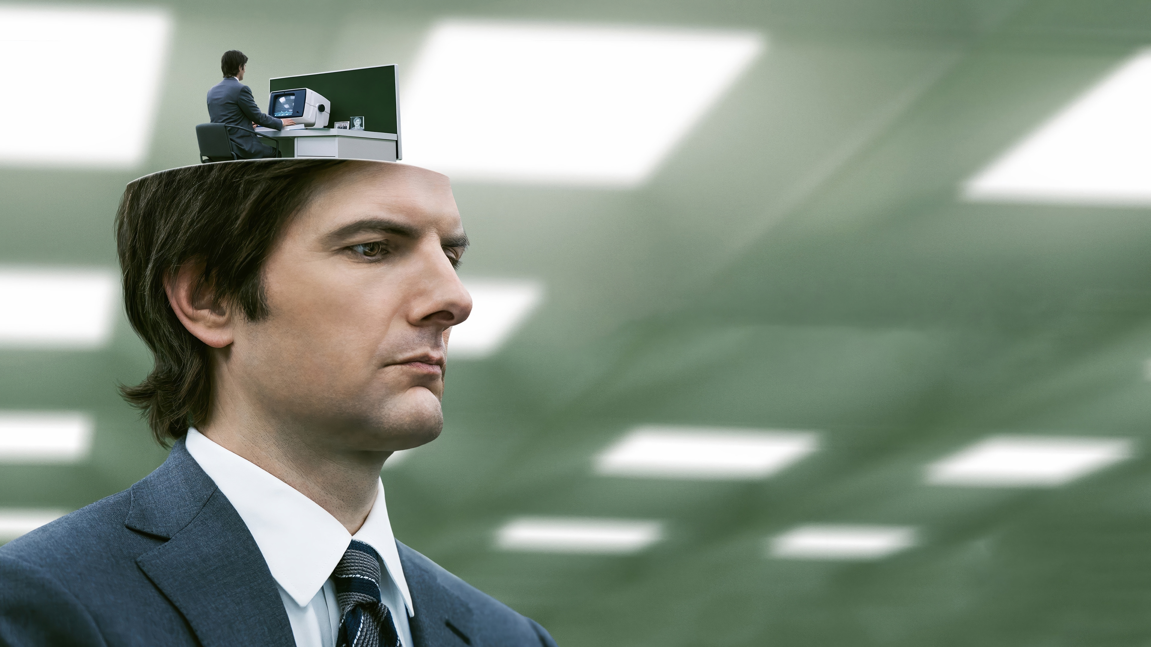 Severance: Adam Scott with a miniature office in his head HD Wallpaper