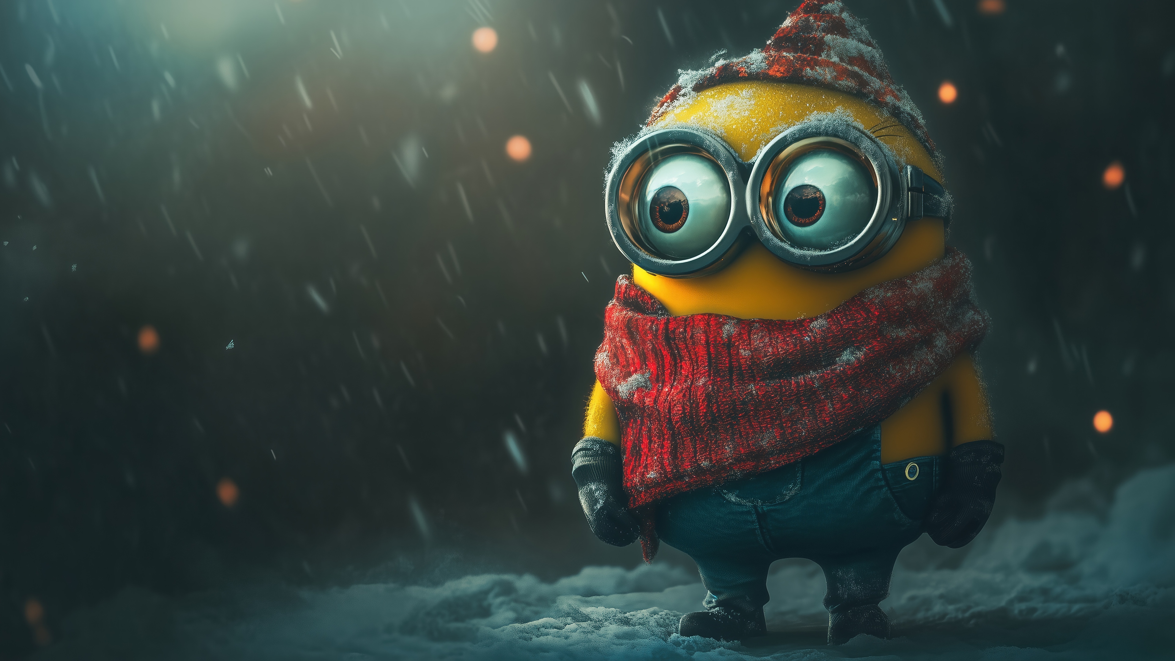 Minion in Winter Snowfall 4K HD Wallpaper