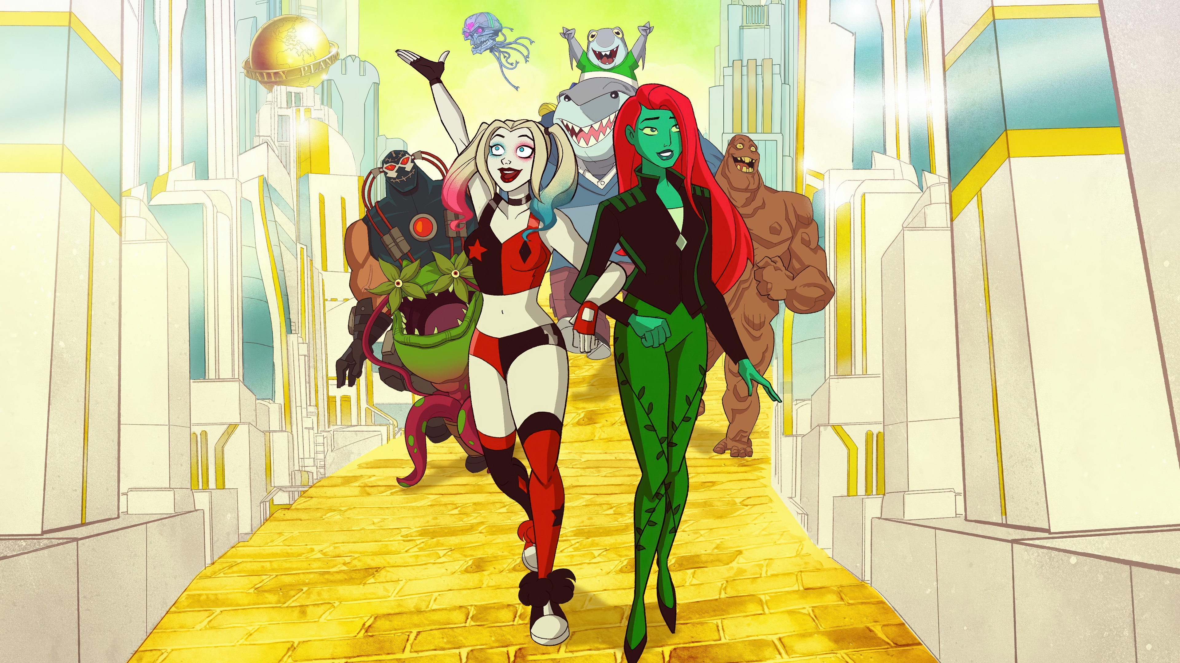 Harley Quinn and Poison Ivy in a fantasy city HD Wallpaper