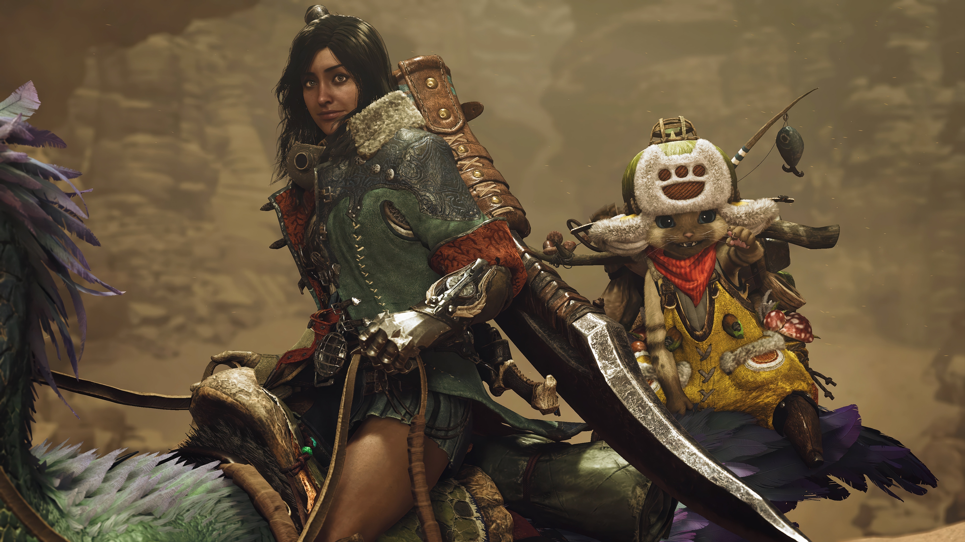 Monster Hunter Wilds character and Palico HD Wallpaper