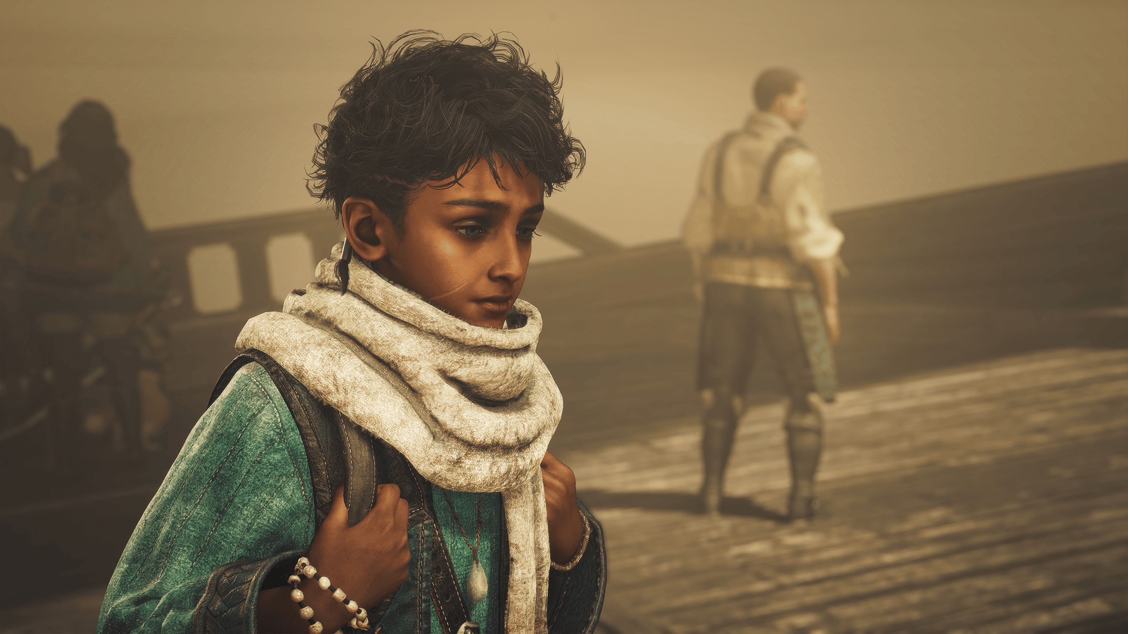 Child on a boat with a man in the background HD Wallpaper