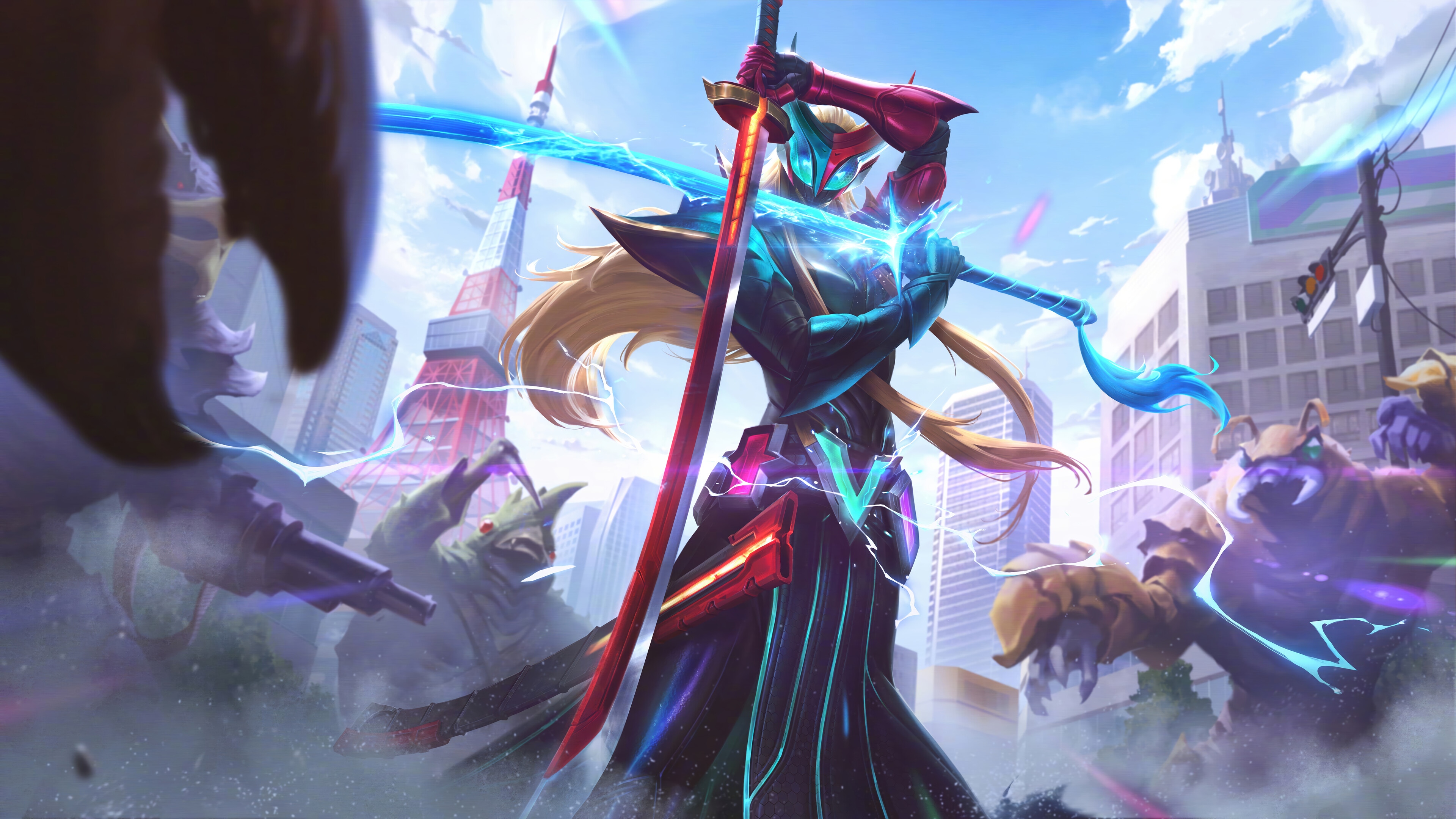 Yone from League of Legends in a city battle HD Wallpaper