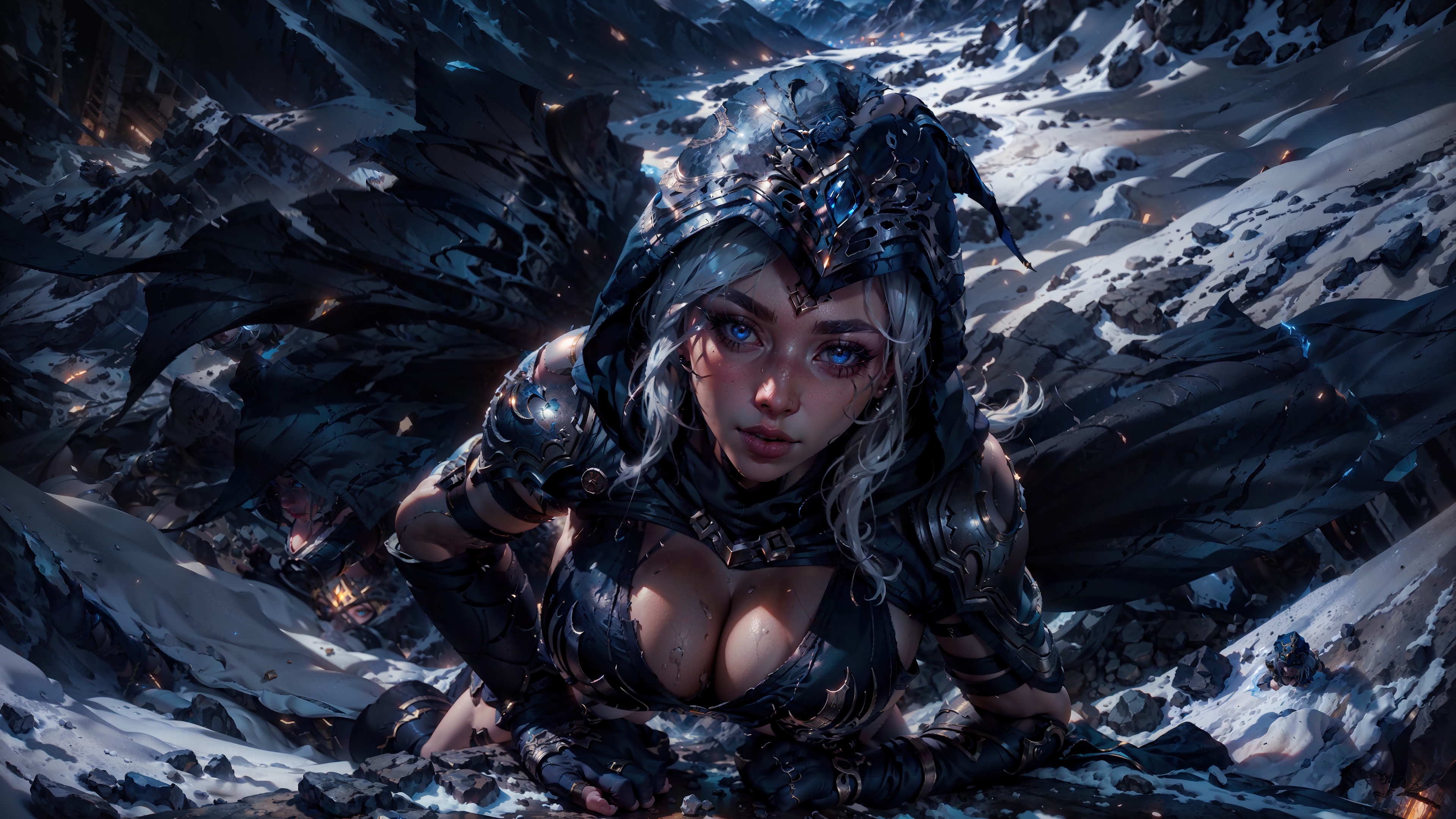 Ashe from League of Legends in a snowy mountain landscape HD Wallpaper