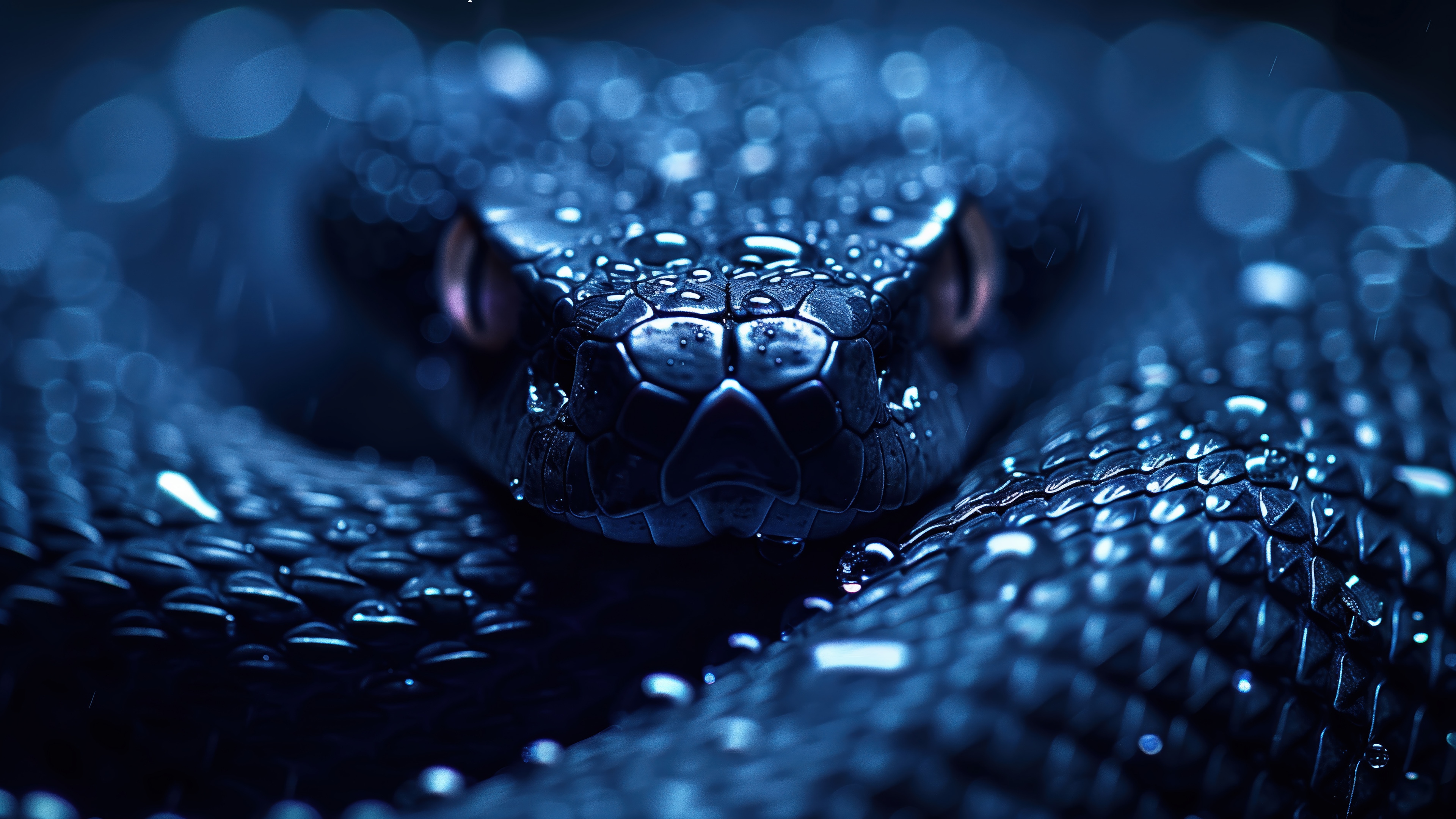 Close up of a dark snake with water droplets HD Wallpaper
