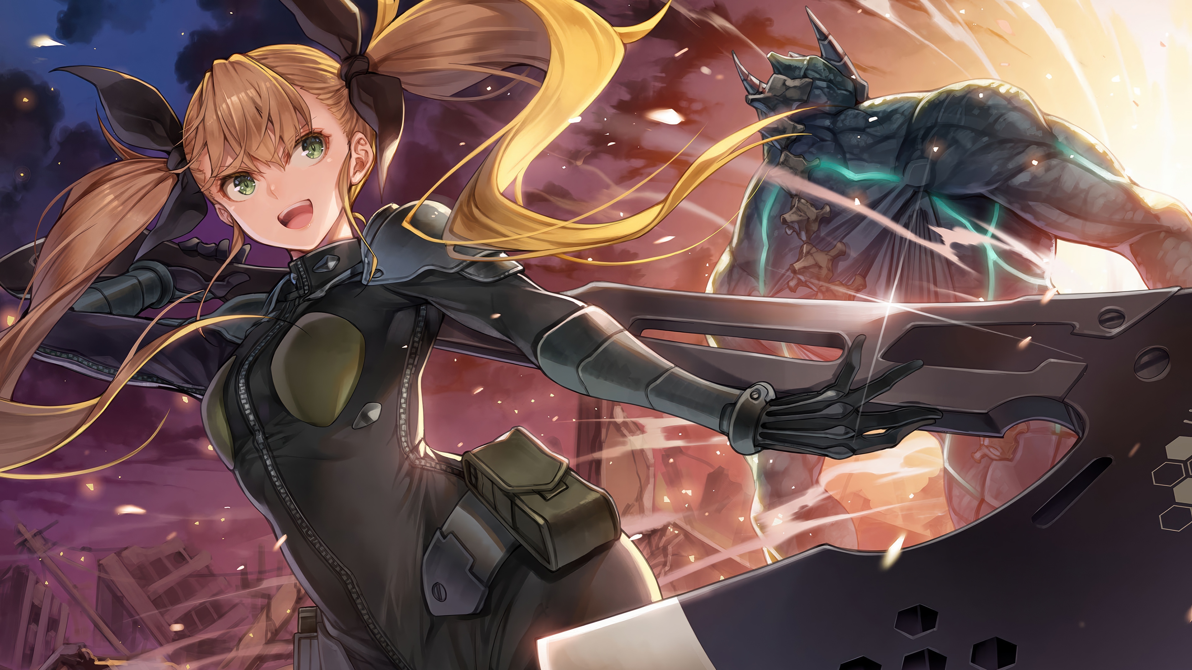 Kikoru Shinomiya with Axe and Kaiju in 4K HD Wallpaper