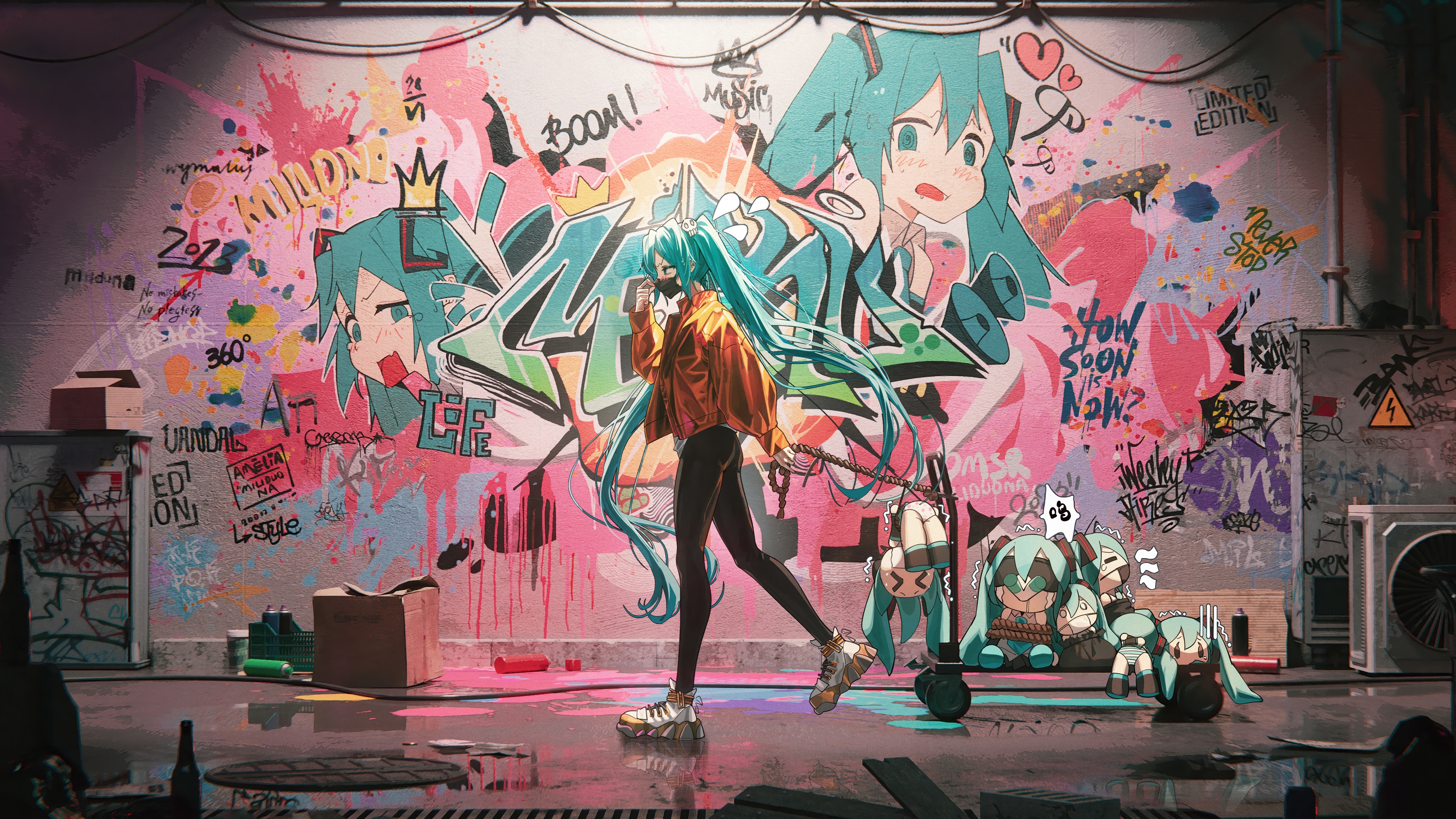Hatsune Miku and Graffiti Art HD Wallpaper