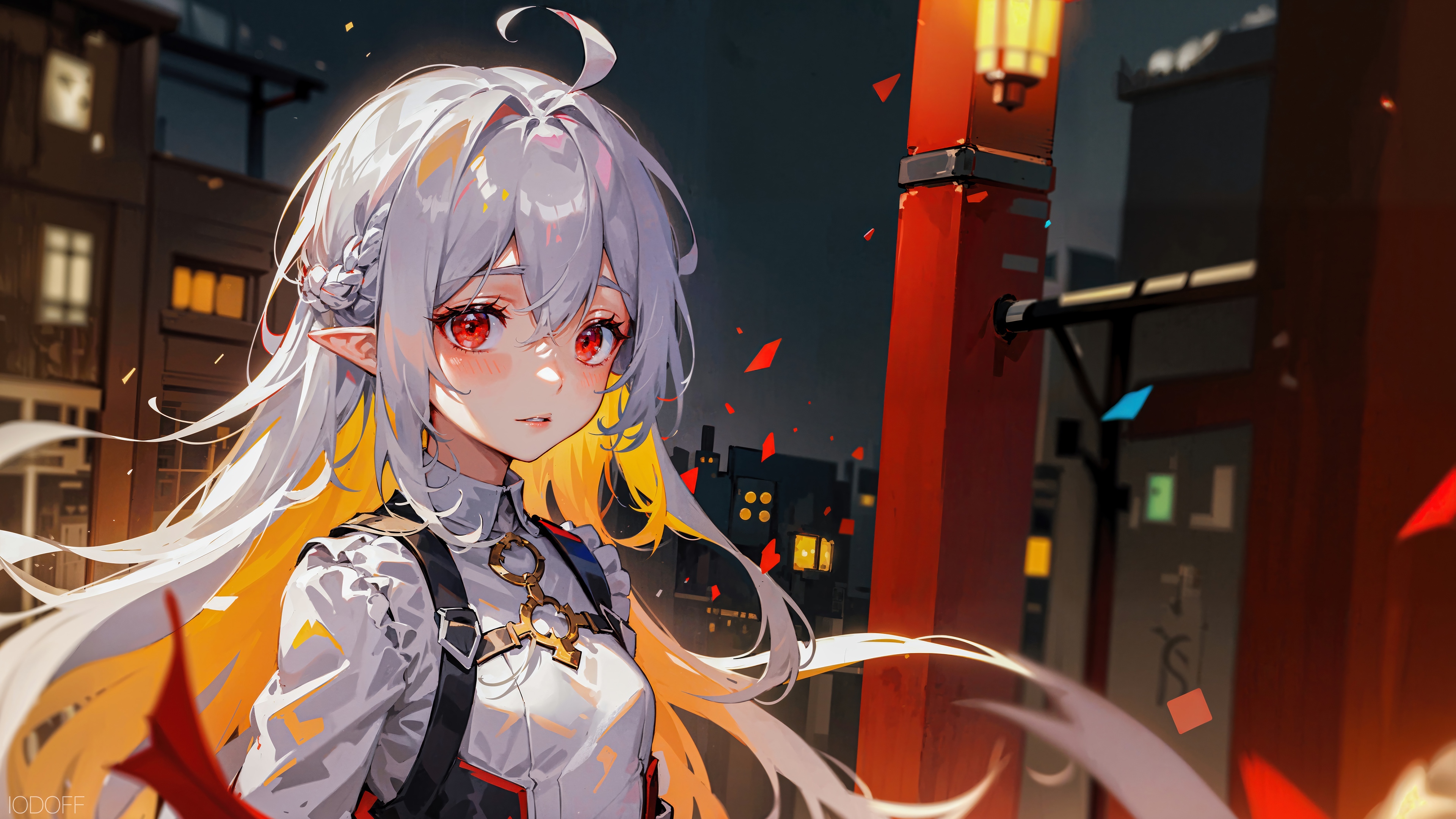 Anime Girl with White Hair and Red Eyes HD Wallpaper