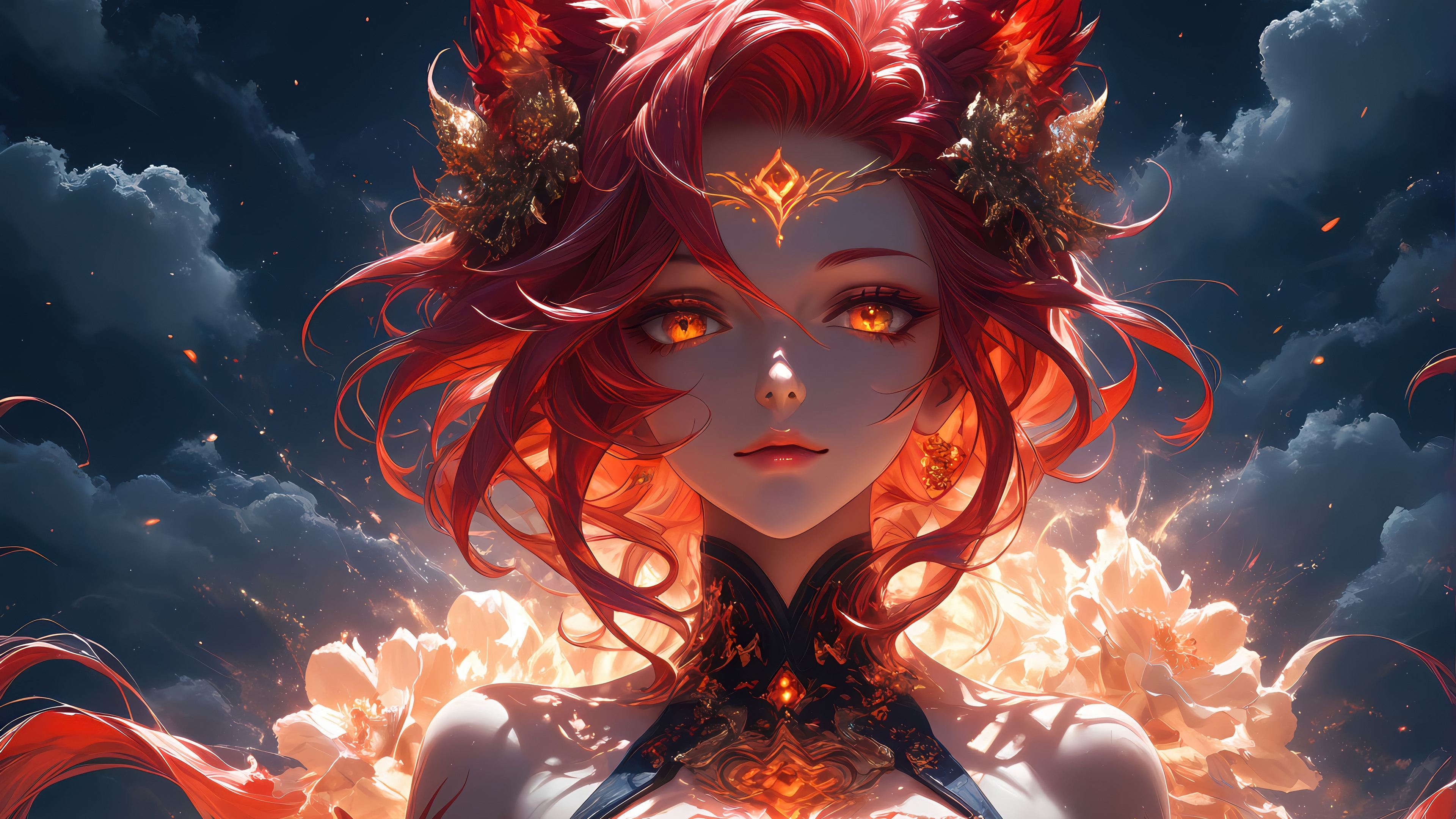 Anime Girl with Red Hair and Fox Ears 4K HD Wallpaper