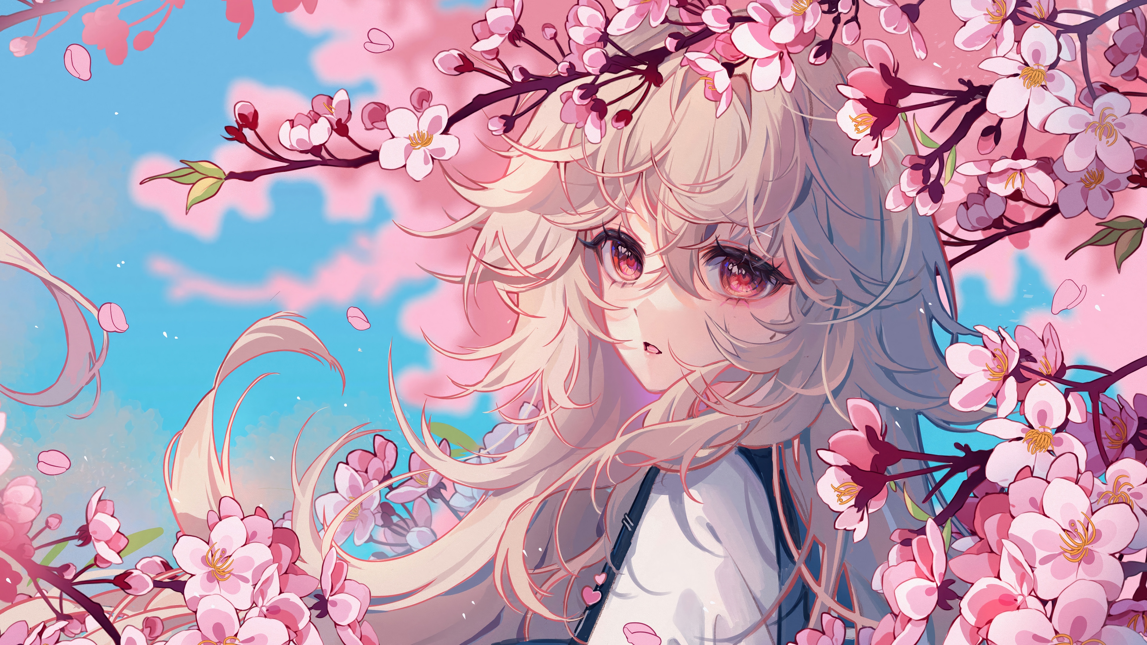 Anime Girl Among Cherry Blossoms 4K HD Wallpaper