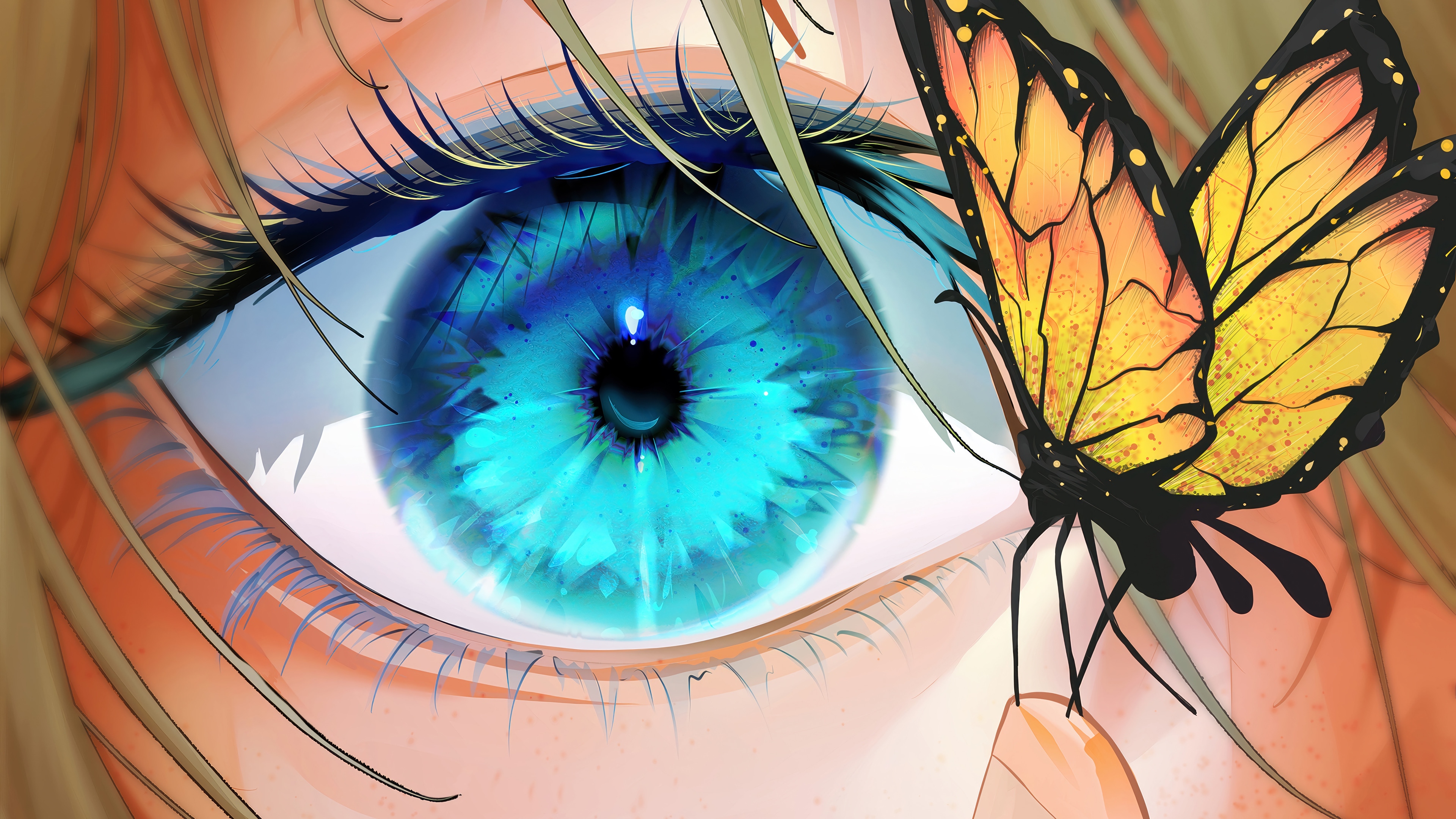 Anime Girl with Blue Eyes and Butterfly 4K HD Wallpaper