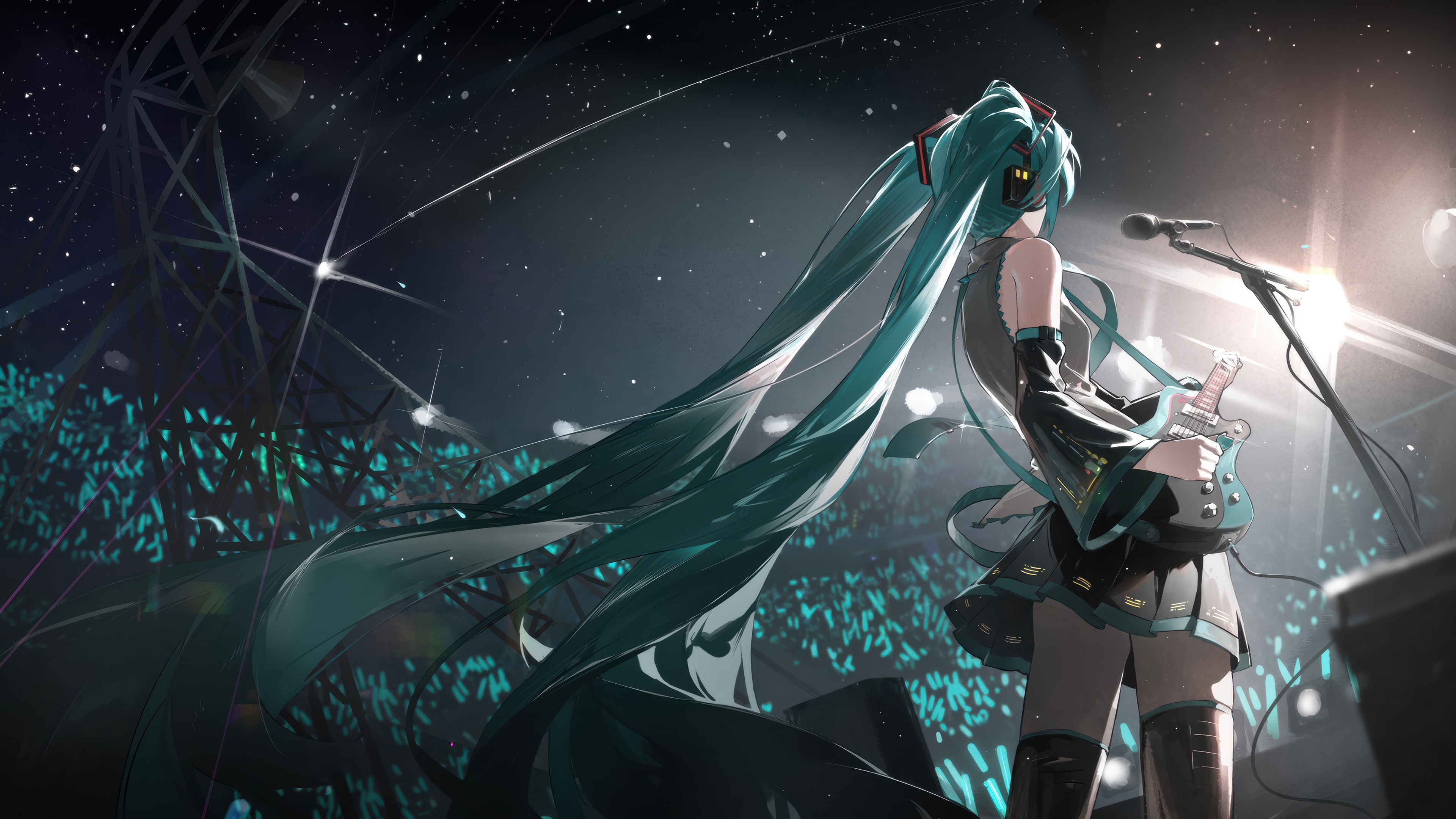 Hatsune Miku Singing and Playing Guitar on Stage 4K HD Wallpaper