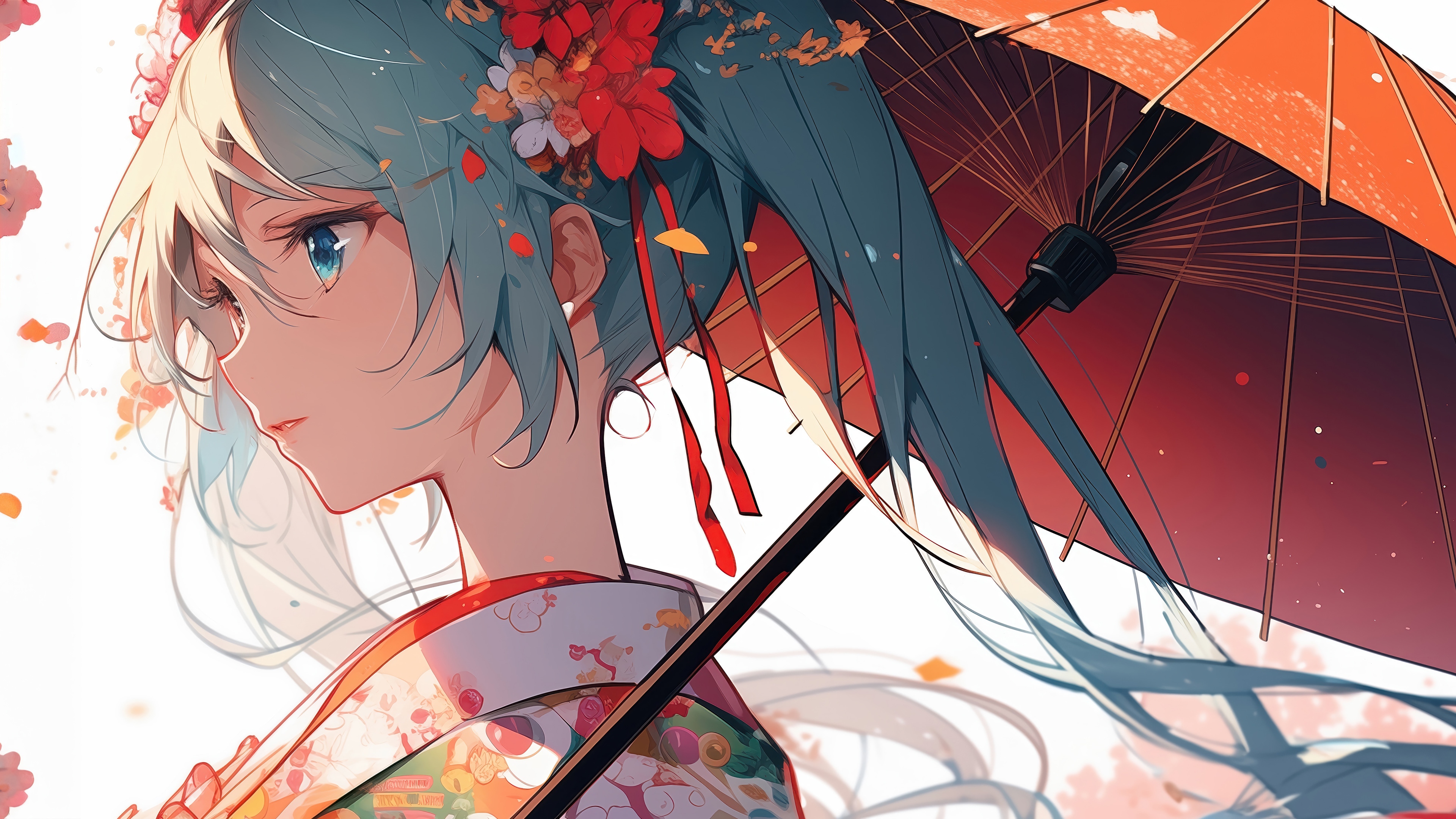 Hatsune Miku in Kimono with Umbrella 4K HD Wallpaper
