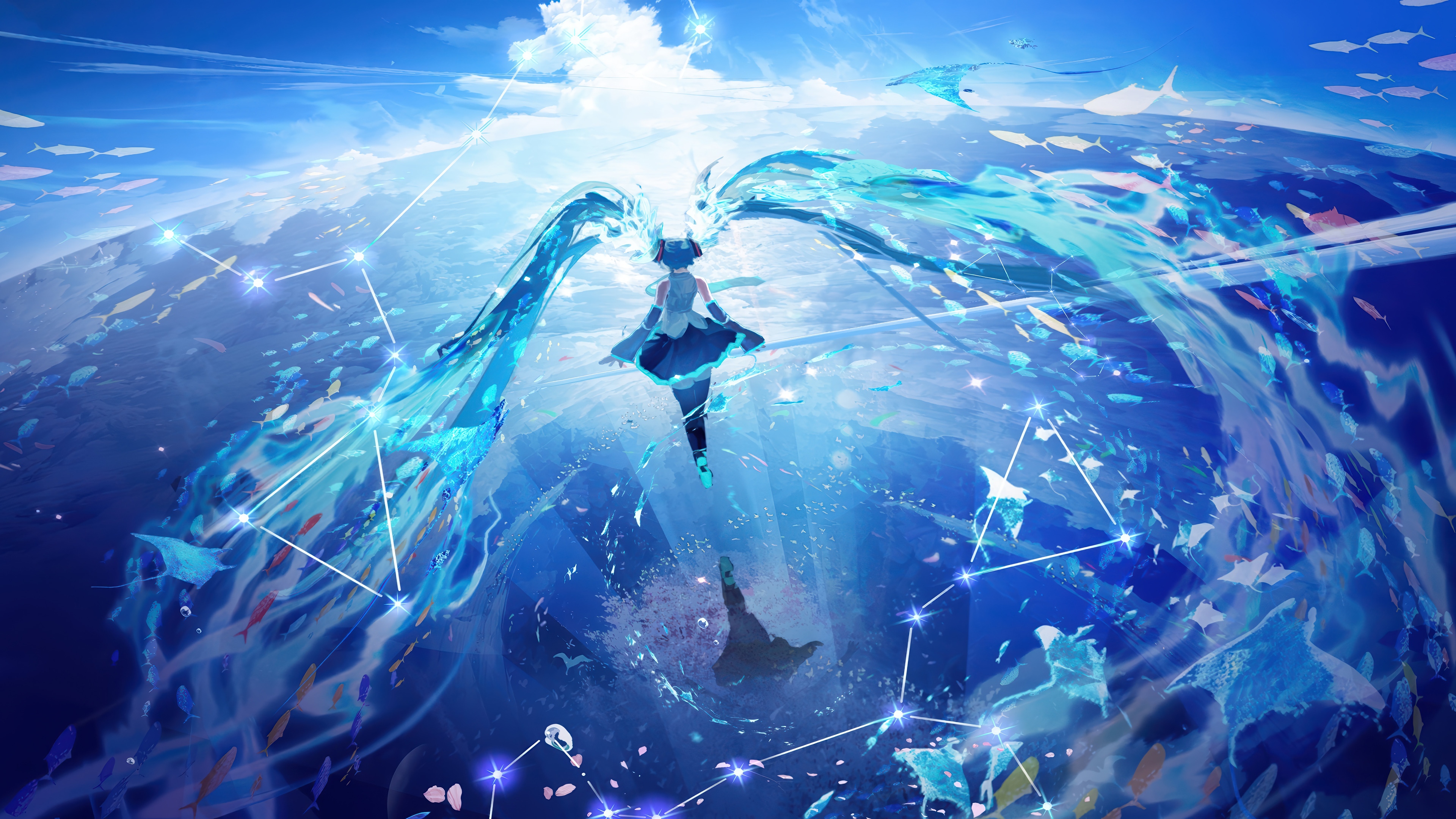 Hatsune Miku 4K Anime Girl Underwater HD Wallpaper