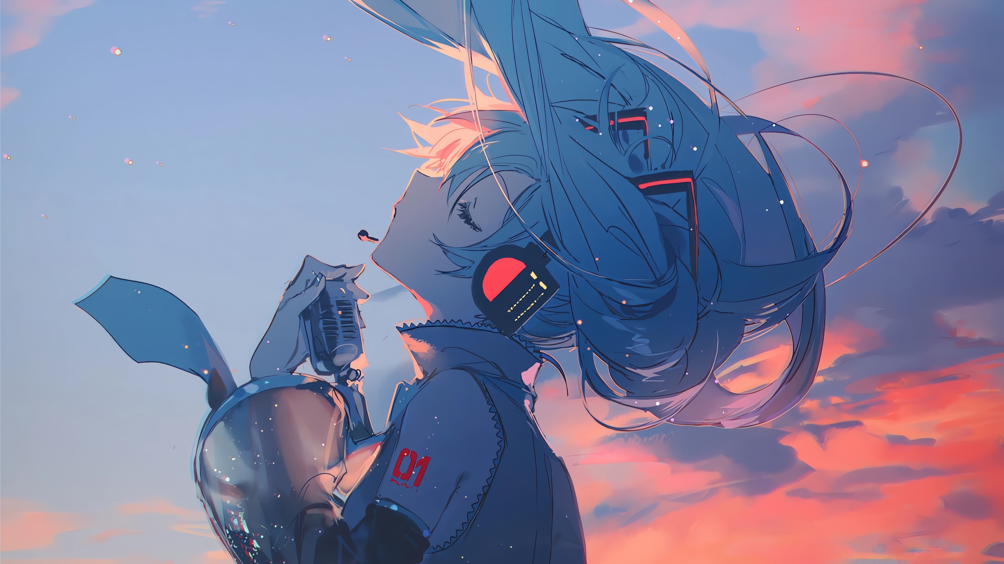 Hatsune Miku Singing into a Microphone at Sunset 4K HD Wallpaper