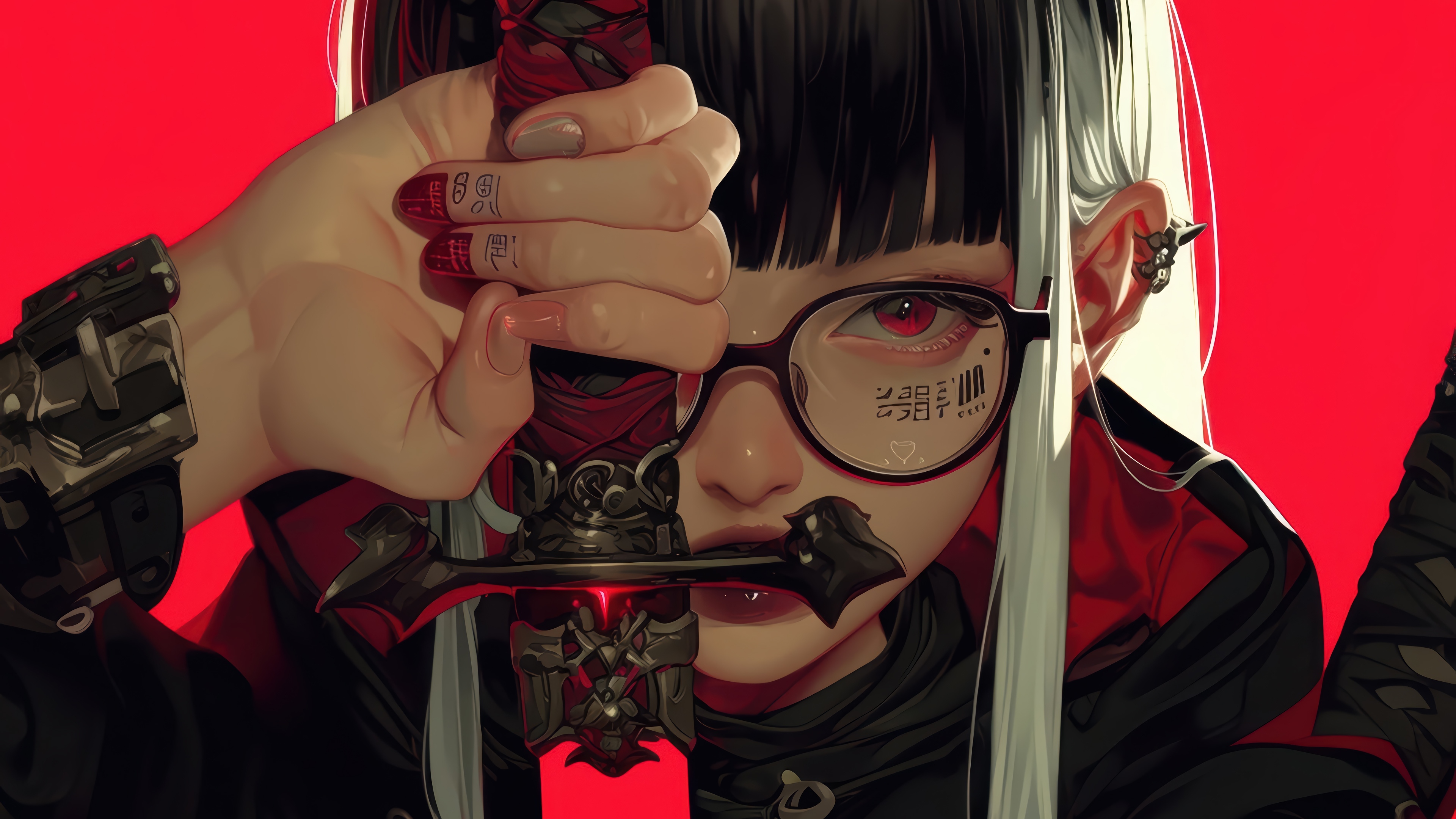 Anime Girl with Katana and Red Eyes 4K HD Wallpaper
