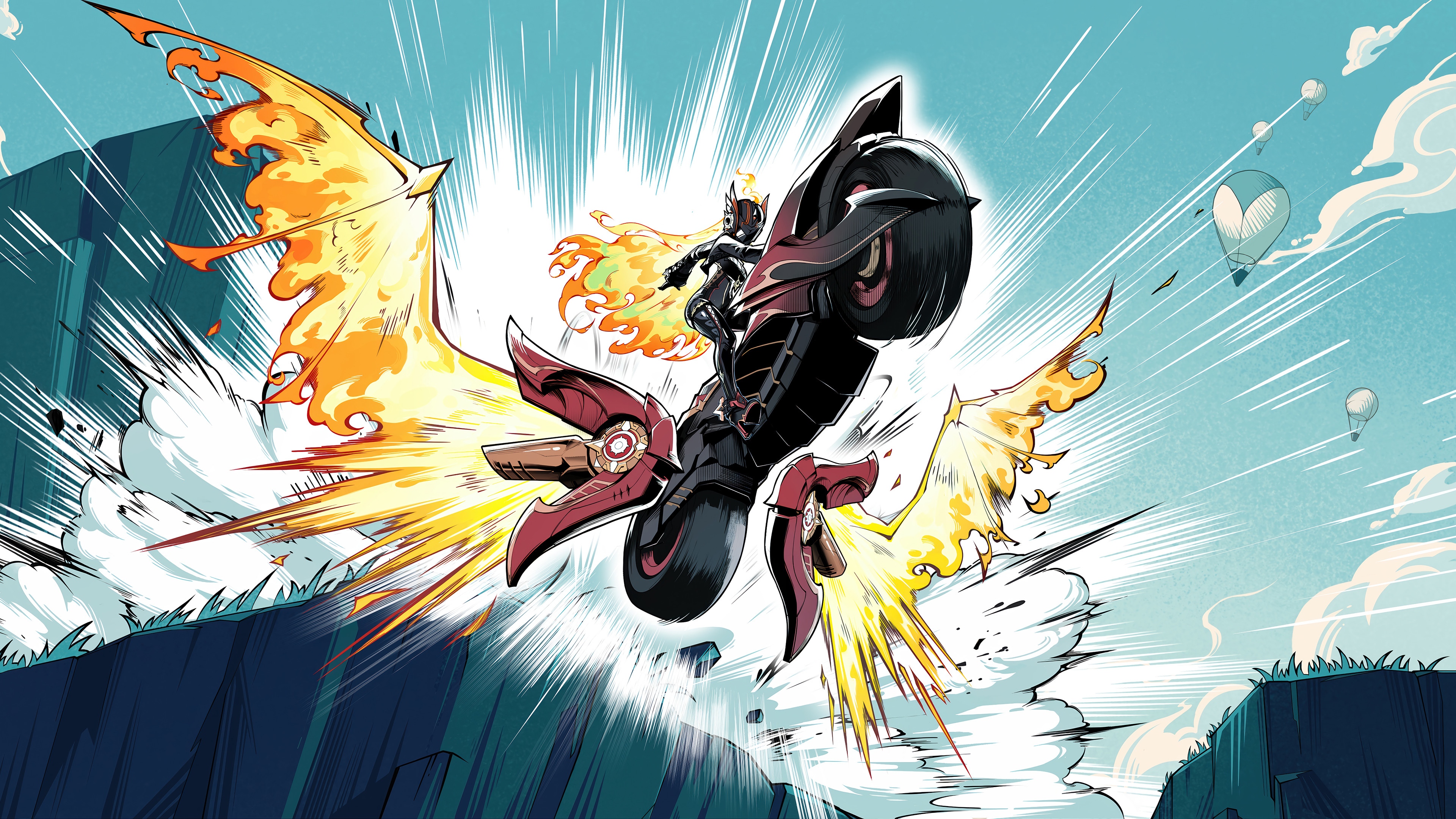 Mavuika riding a motorcycle with flames HD Wallpaper