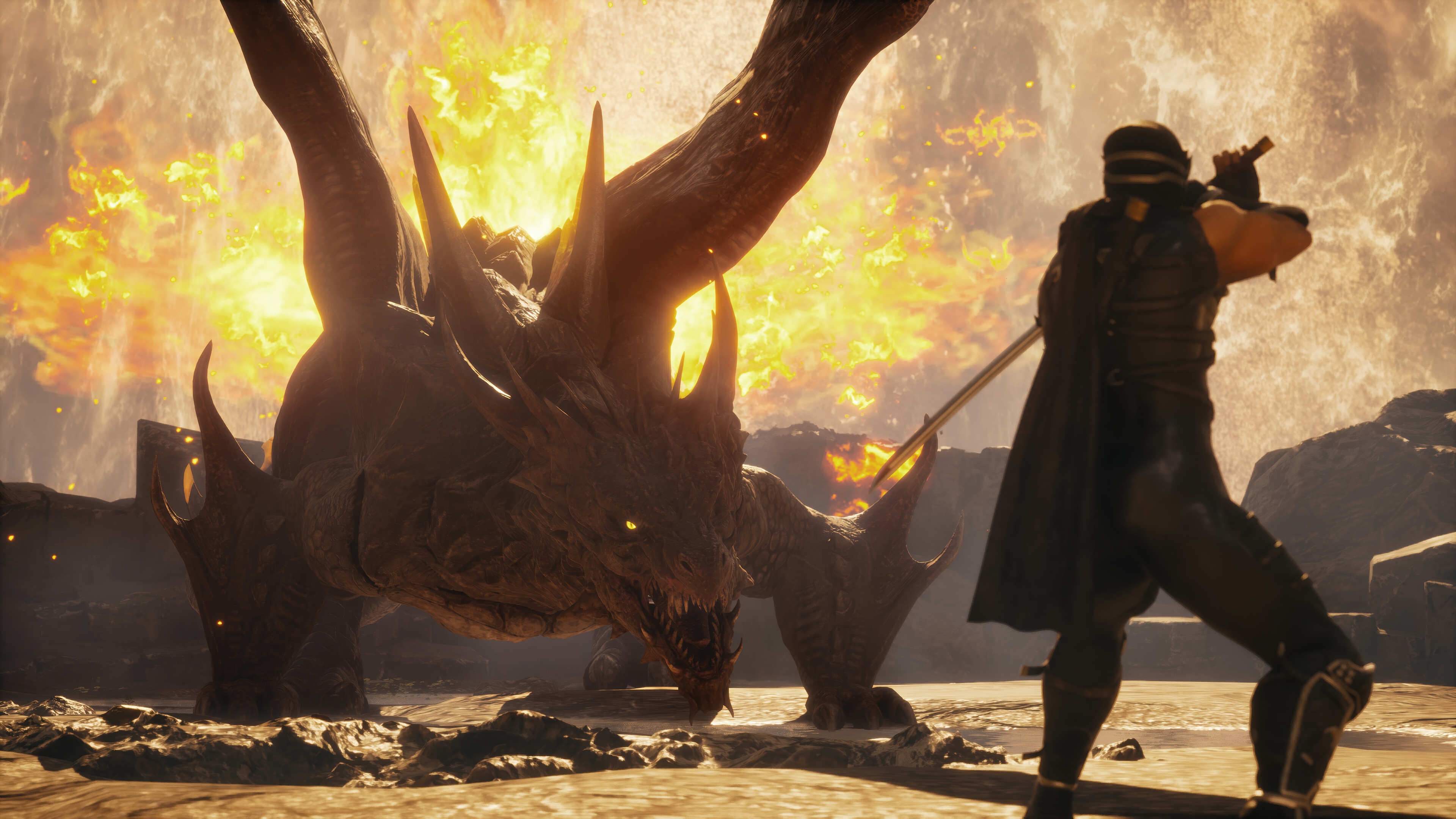 Ryu Hayabusa fights a dragon in 4K HD Wallpaper