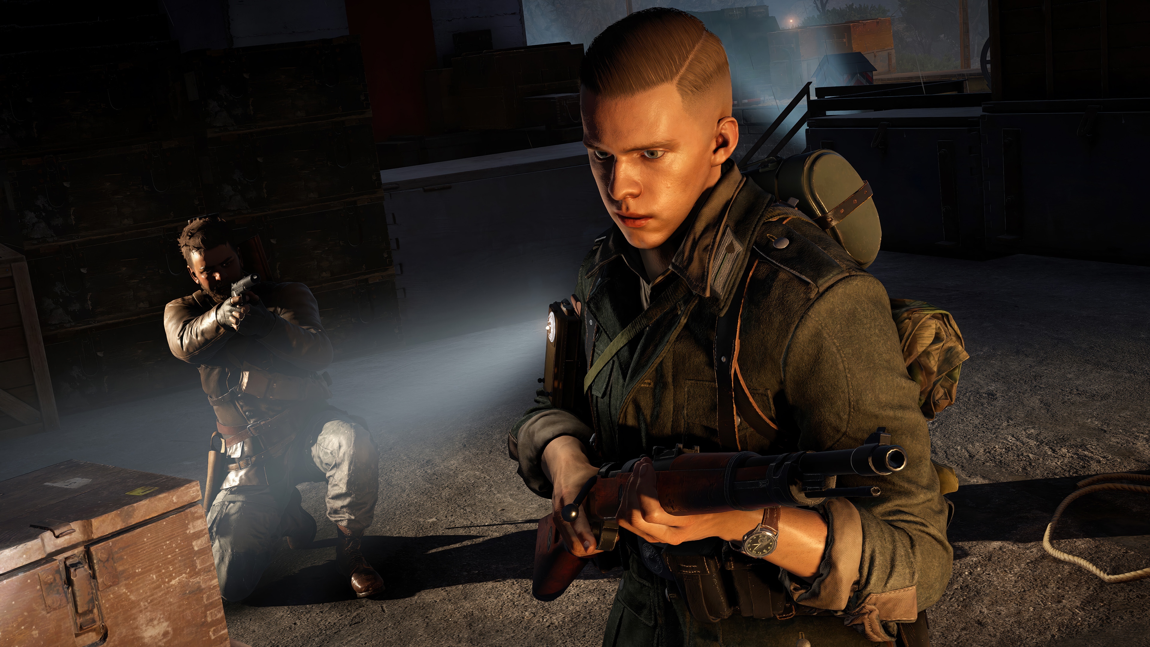 Sniper Elite: Resistance soldiers in a dark room HD Wallpaper