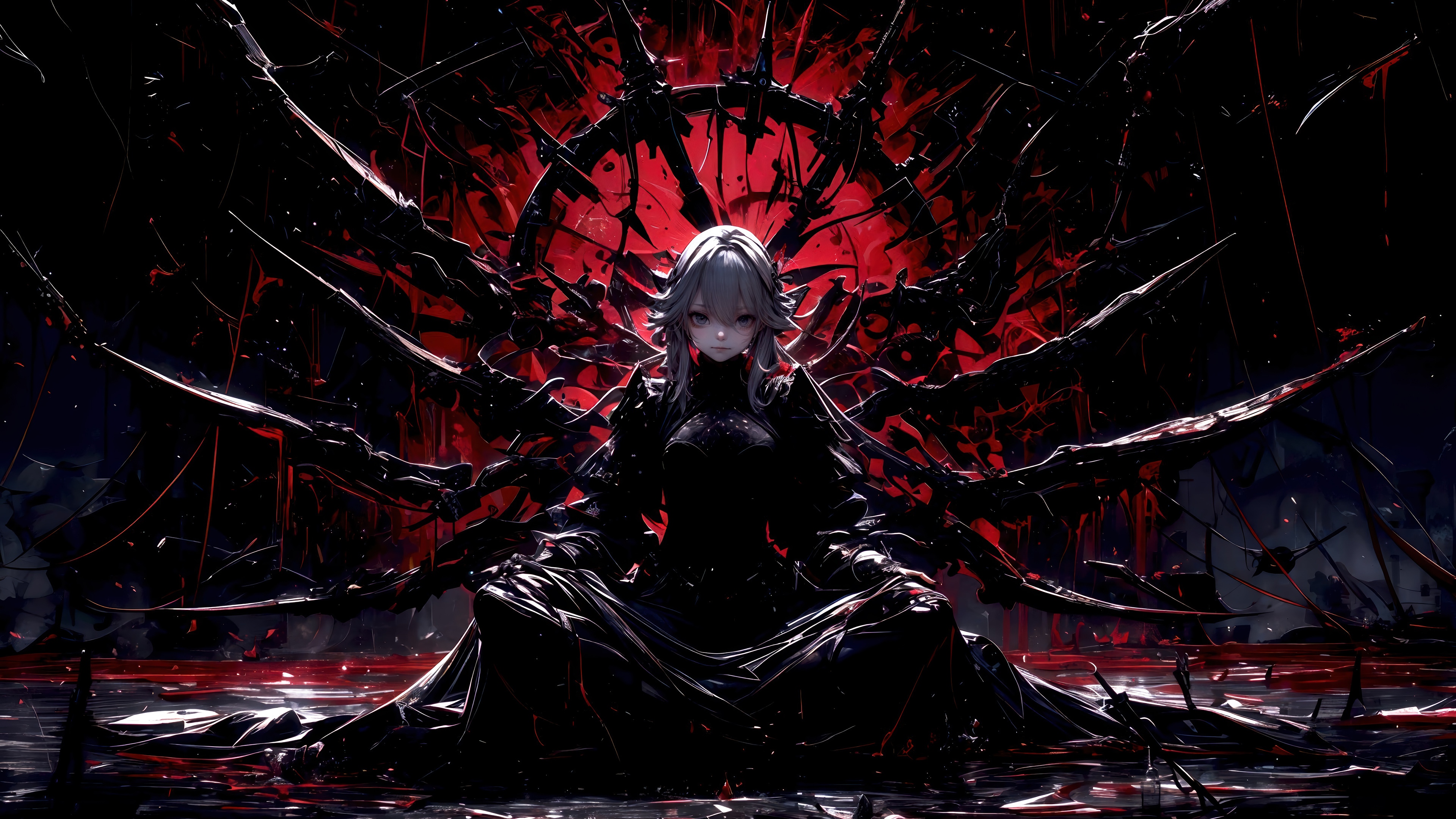 Anime Girl Warrior in Dark Fantasy Setting 4K HD Wallpaper
