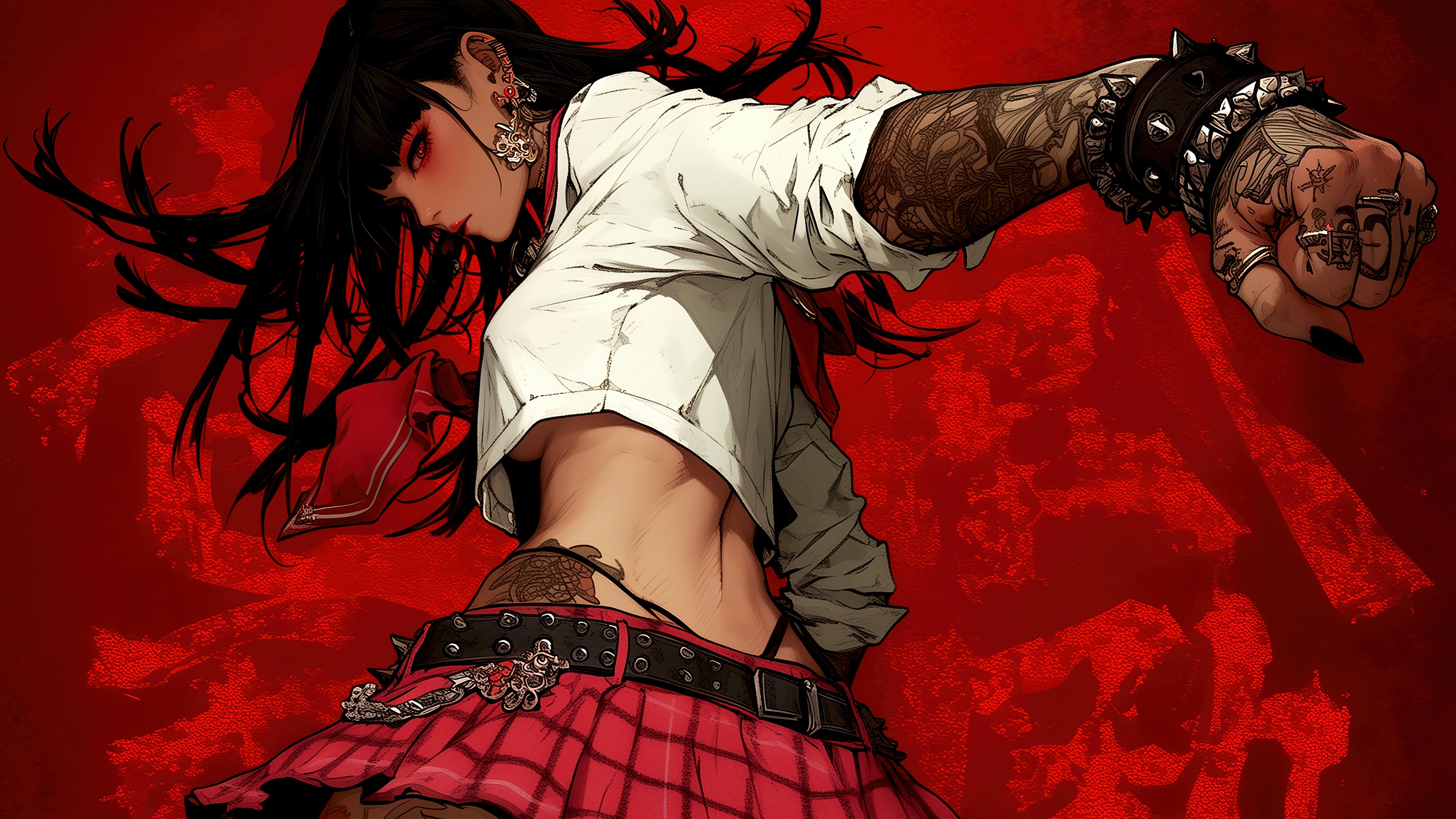 Anime Girl with Tattoos in School Uniform 4K HD Wallpaper