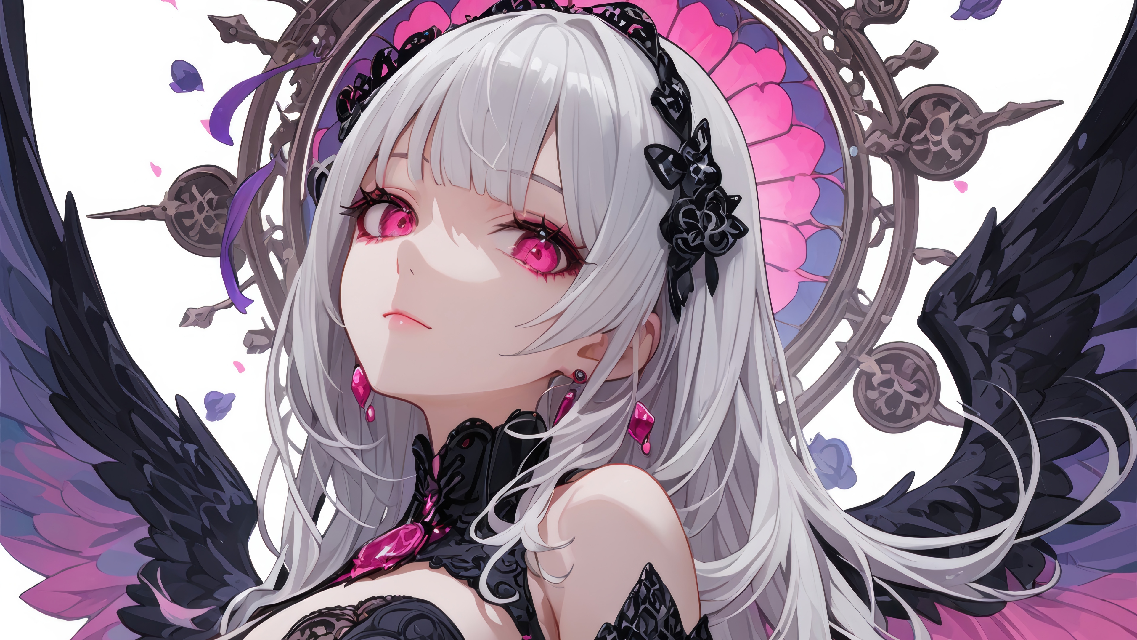 Anime Girl with White Hair and Wings 4K HD Wallpaper