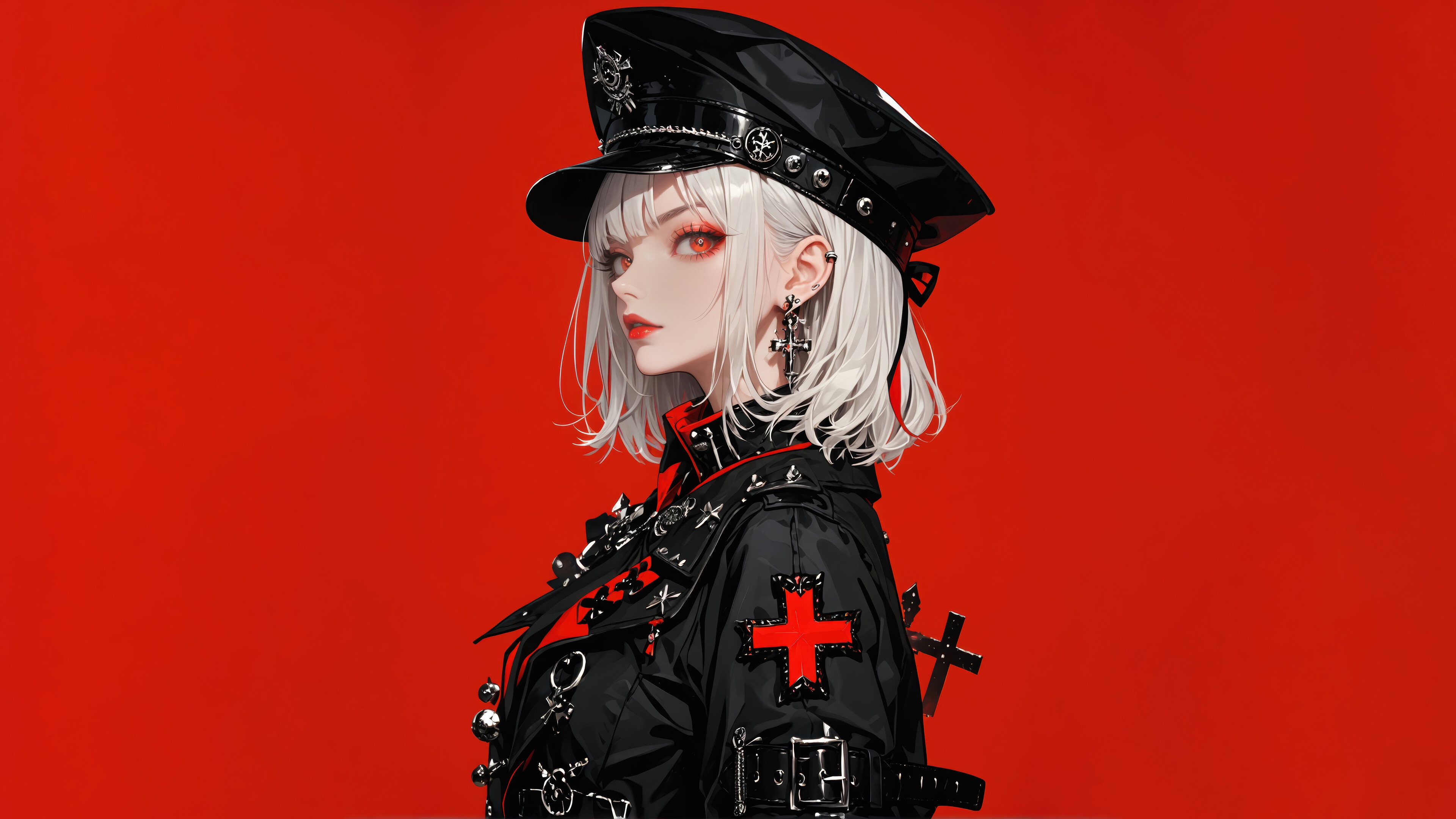 Anime Girl with White Hair and Red Eyes HD Wallpaper